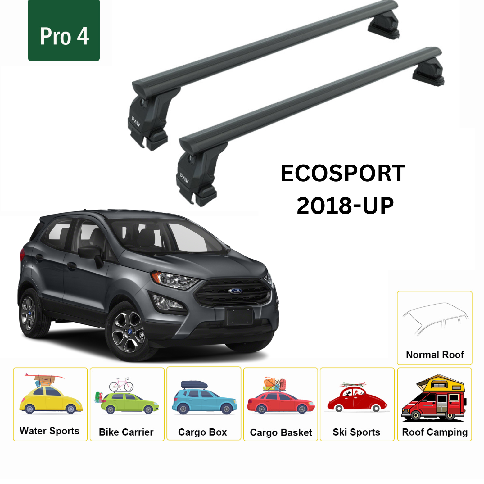 For Ford Ecosport B515 Roof Rack Cross Bars Normal Roof Alu Black 2018-Up - 0