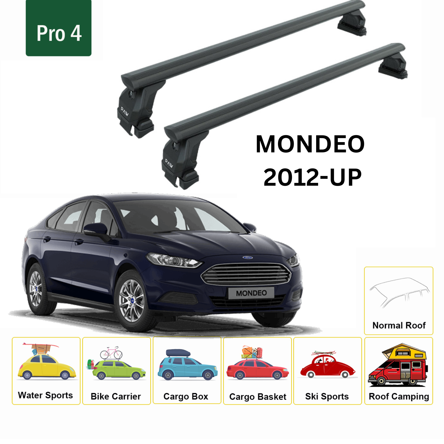 For Ford Mondeo 2012-Up Roof Rack Cross Bars Normal Roof Alu Silver - 0