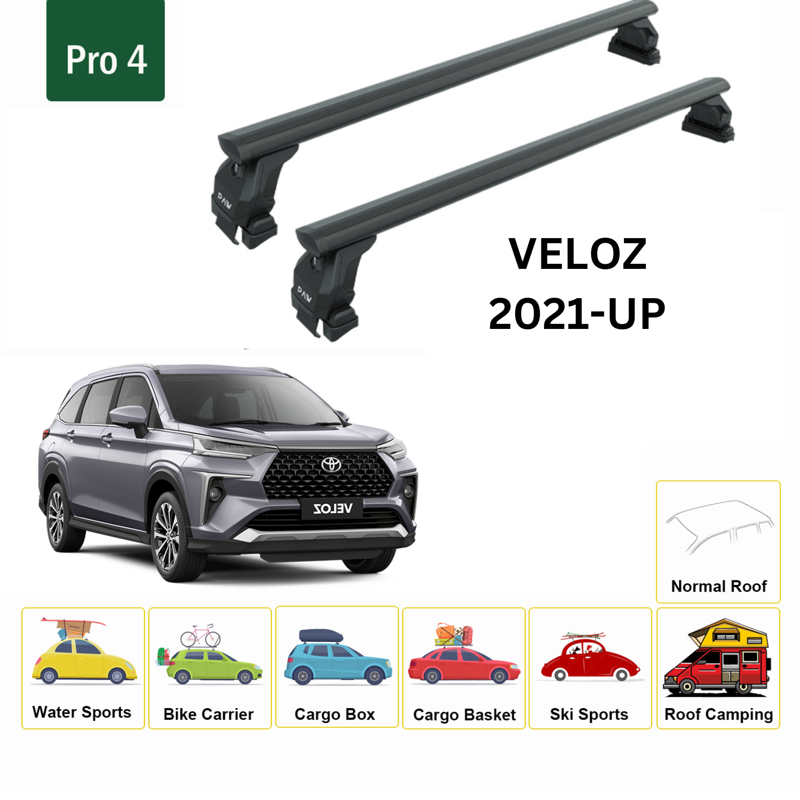For Toyota Veloz 2021-Up Roof Rack Cross Bars Normal Roof Alu Black