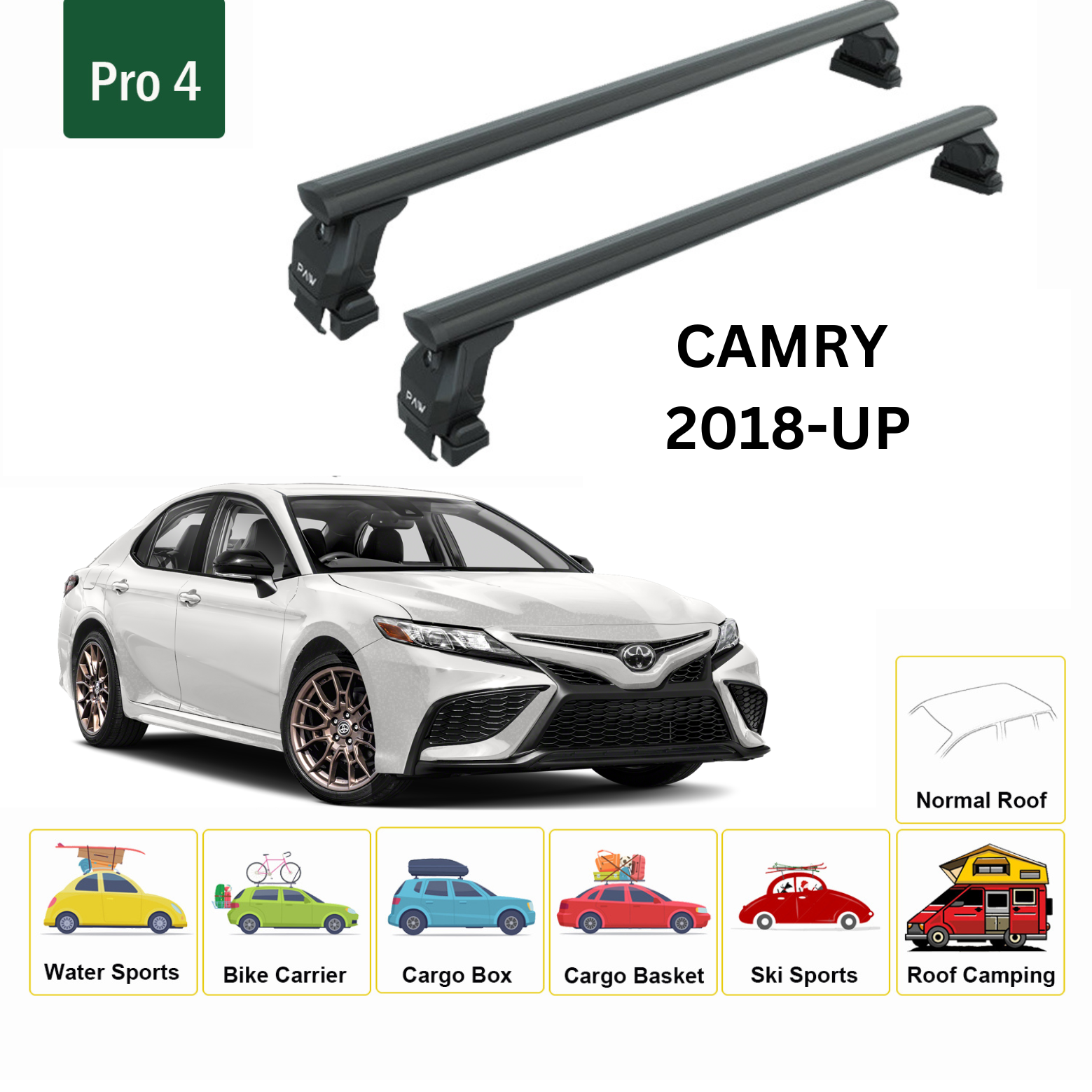 Für Toyota Camry 2018-Up Dachträger Querträger Metallhalterung Normales Dach Alu Schwarz