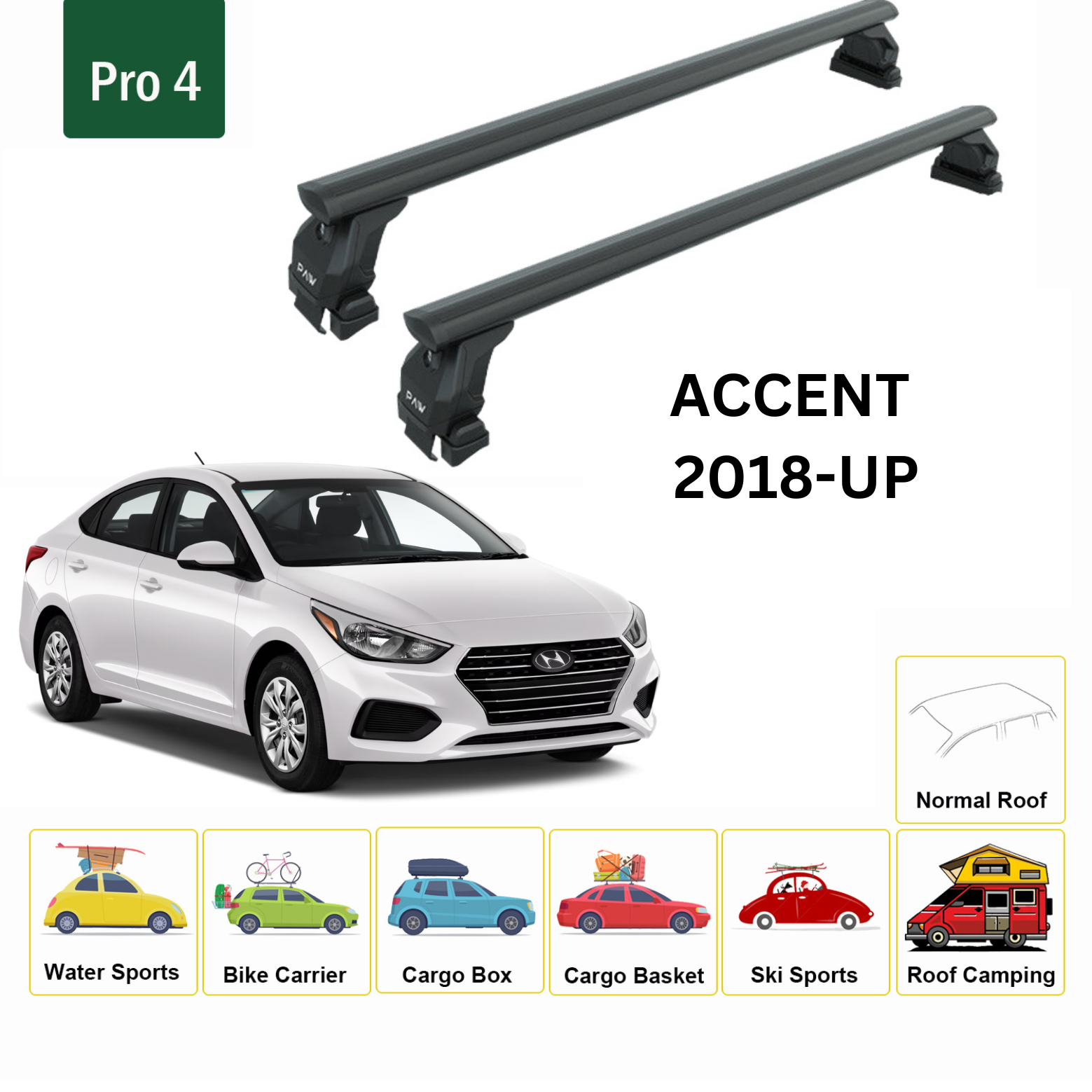 For Hyundai Accent 2018-Up Roof Rack Cross Bars Normal Roof Alu Black - 0
