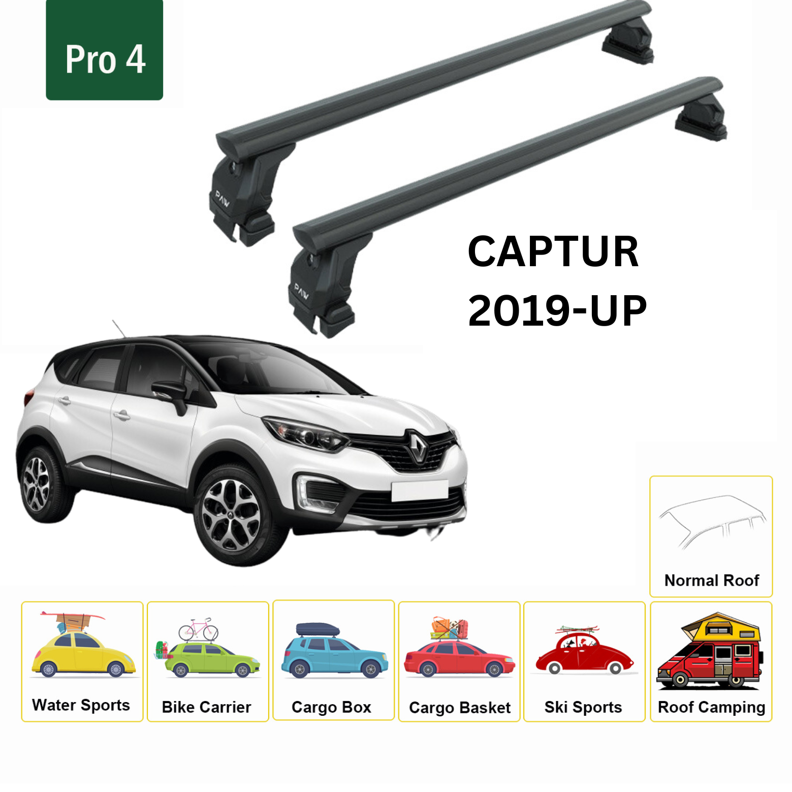 For Renault Captur 2019-Up Roof Rack System, Aluminium Cross Bar, Metal Bracket, Normal Roof, Black - 0