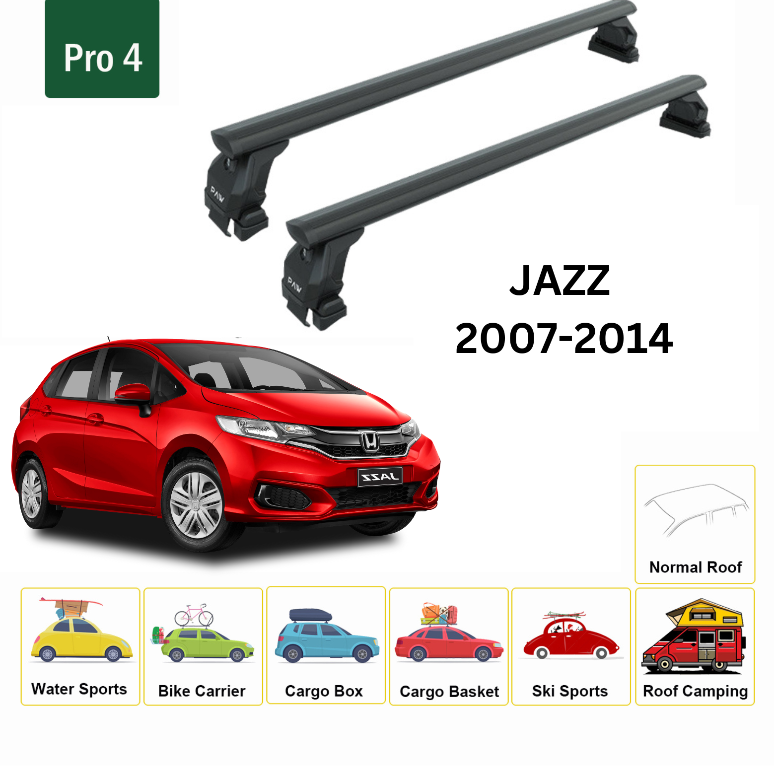 Für Honda Jazz 2007–2014 Dachträgersystem, Aluminium-Querstange, Metallhalterung, abschließbar, schwarz 