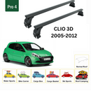 For Renault Clio 3D 2005-2012 Roof Rack System, Aluminium Cross Bar, Normal Roof, Black-2