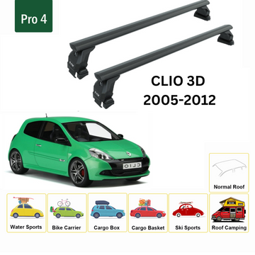 Für Renault Clio 3D 2005–2012 Dachträgersystem, Aluminium-Querstange, Metallhalterung, normales Dach, schwarz - 0