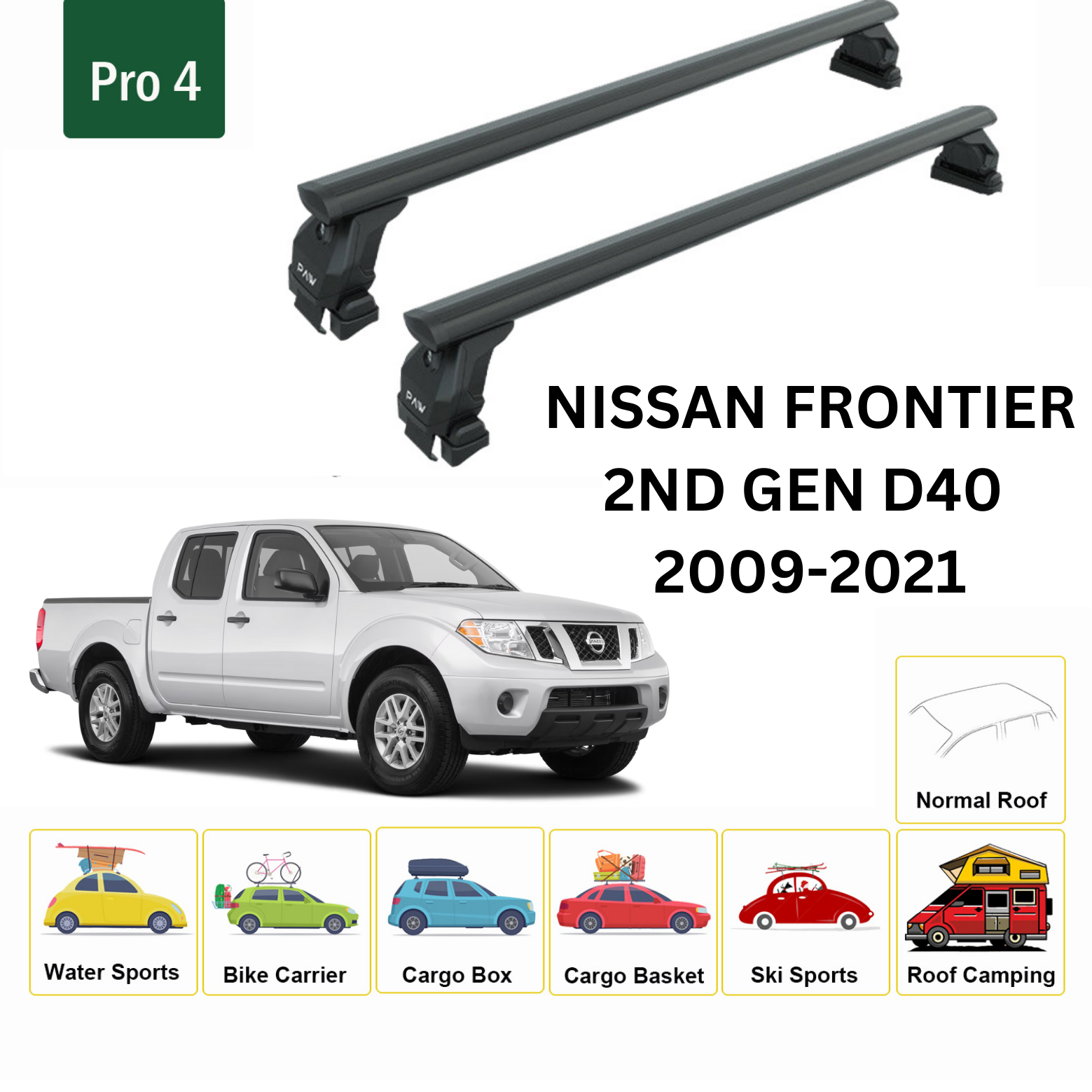For Nissan Frontier 2009-21 Roof Rack Cross Bars Metal Bracket Normal Roof Alu Black - 0