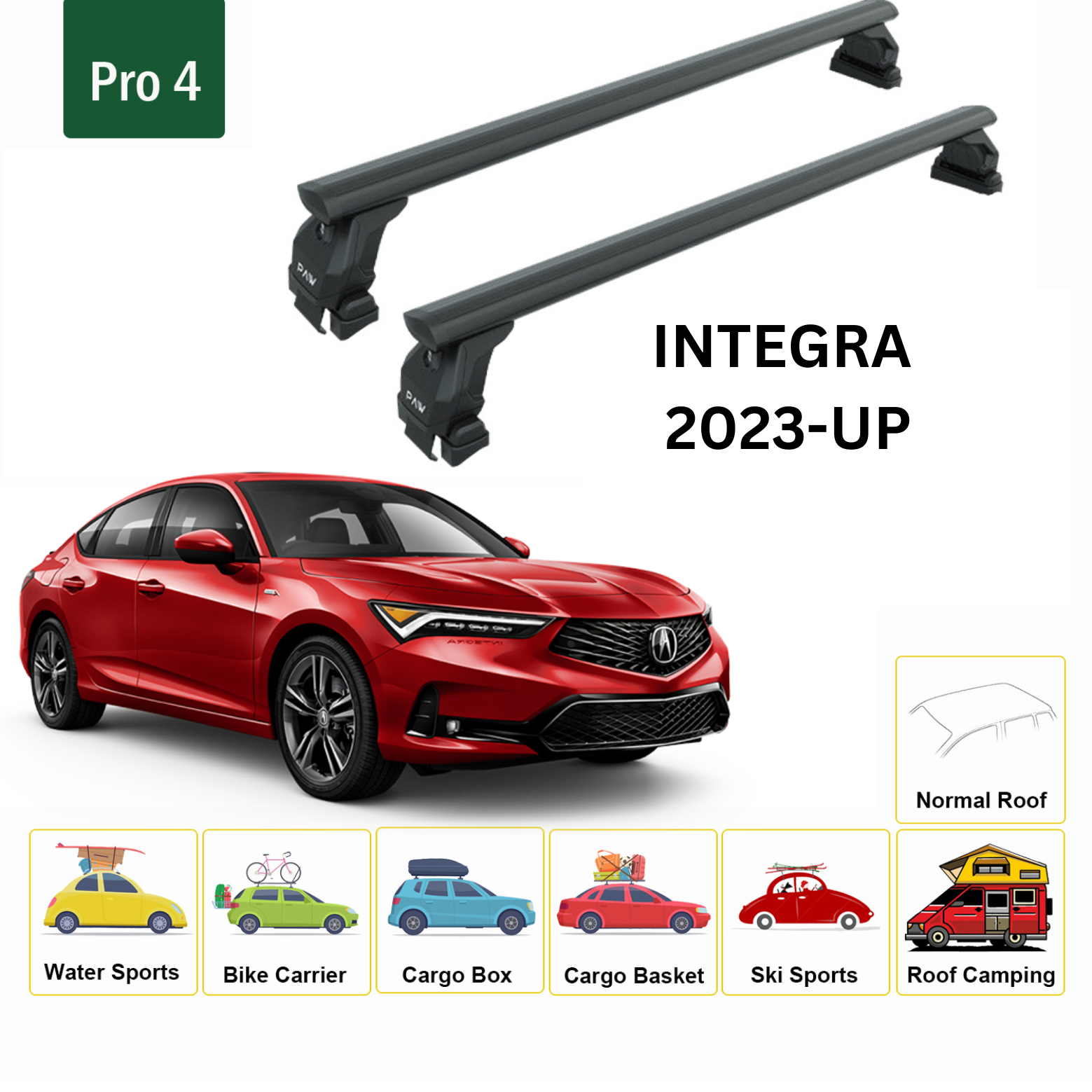For Acura Integra 2023-Up Roof Rack Cross Bars Metal Bracket Normal Roof Alu Black - 0