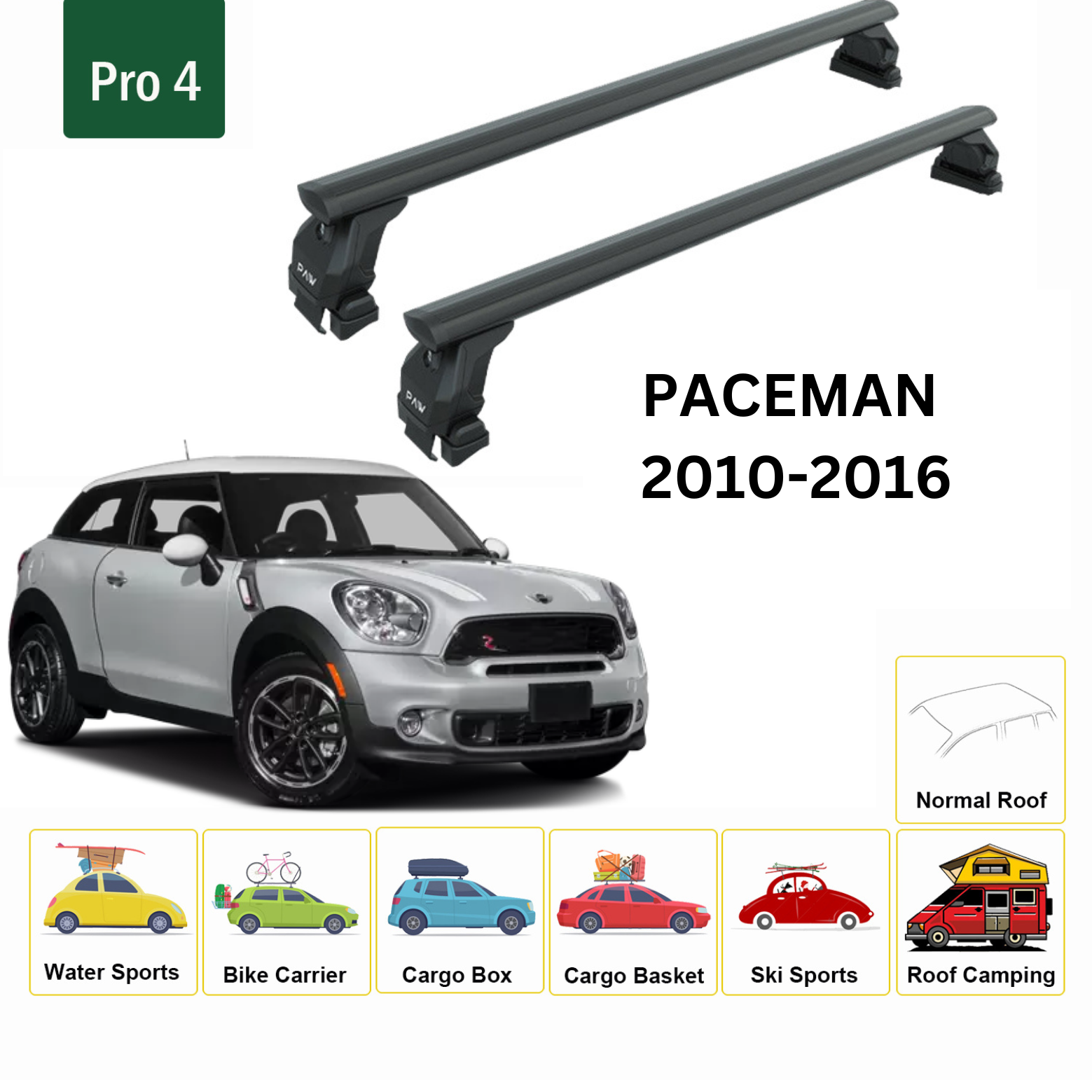 For Mini Paceman 2010-2016 Roof Rack Cross Bars Metal Bracket Normal Roof Alu Black