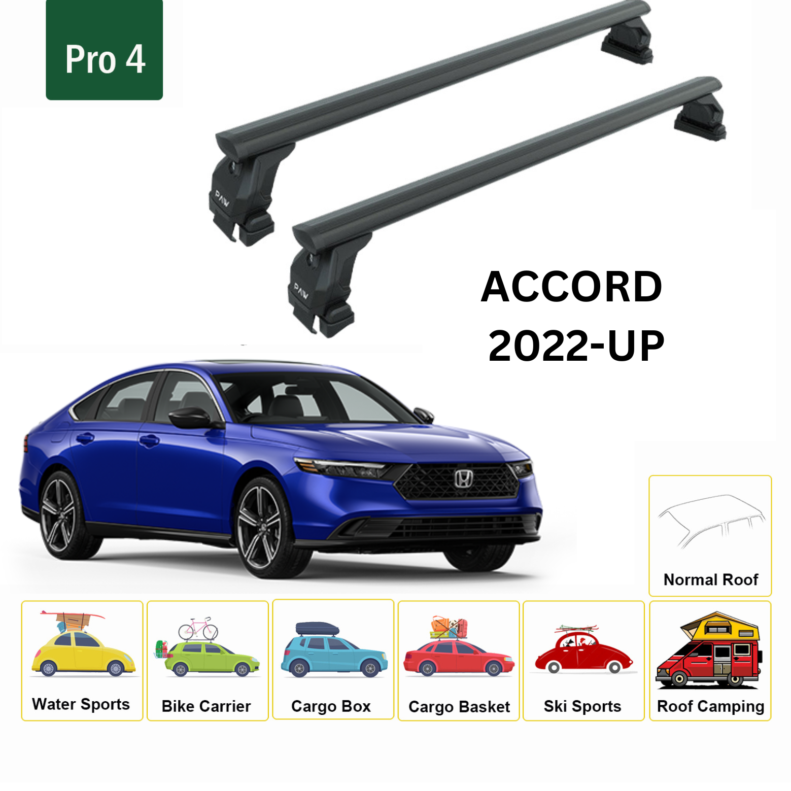 For Honda Accord 2022-Up Roof Rack Cross Bars Metal Bracket Normal Roof Alu Black