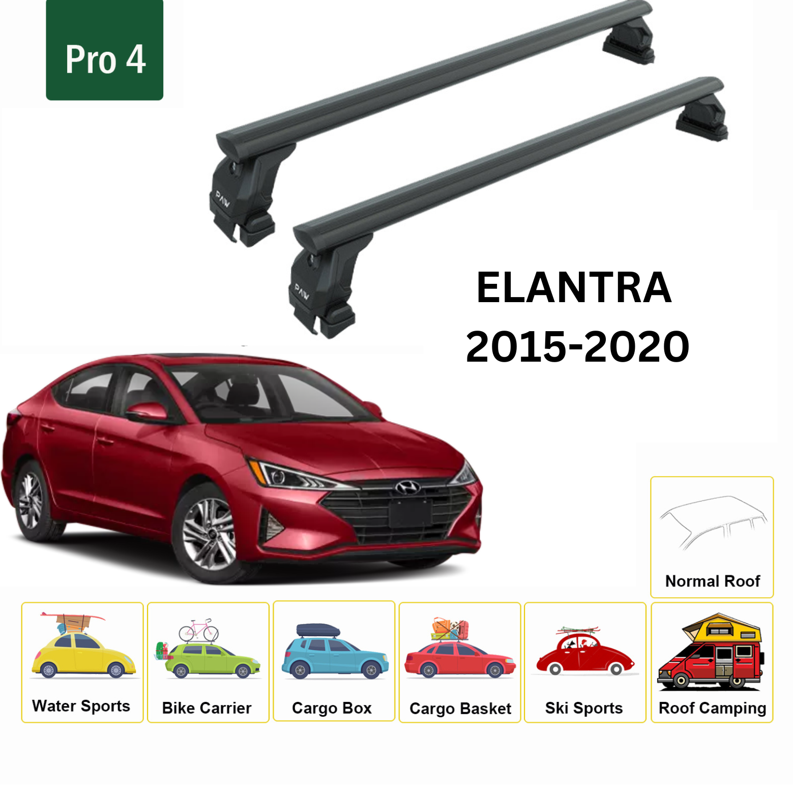 For Hyundai Elantra 2015-2020 Roof Rack Cross Bars Normal Roof Alu Black - 0