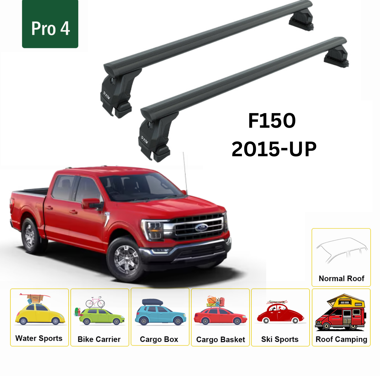 For Ford F150 2015-Up Roof Rack Cross Bars Metal Bracket Normal Roof Alu Black - 0