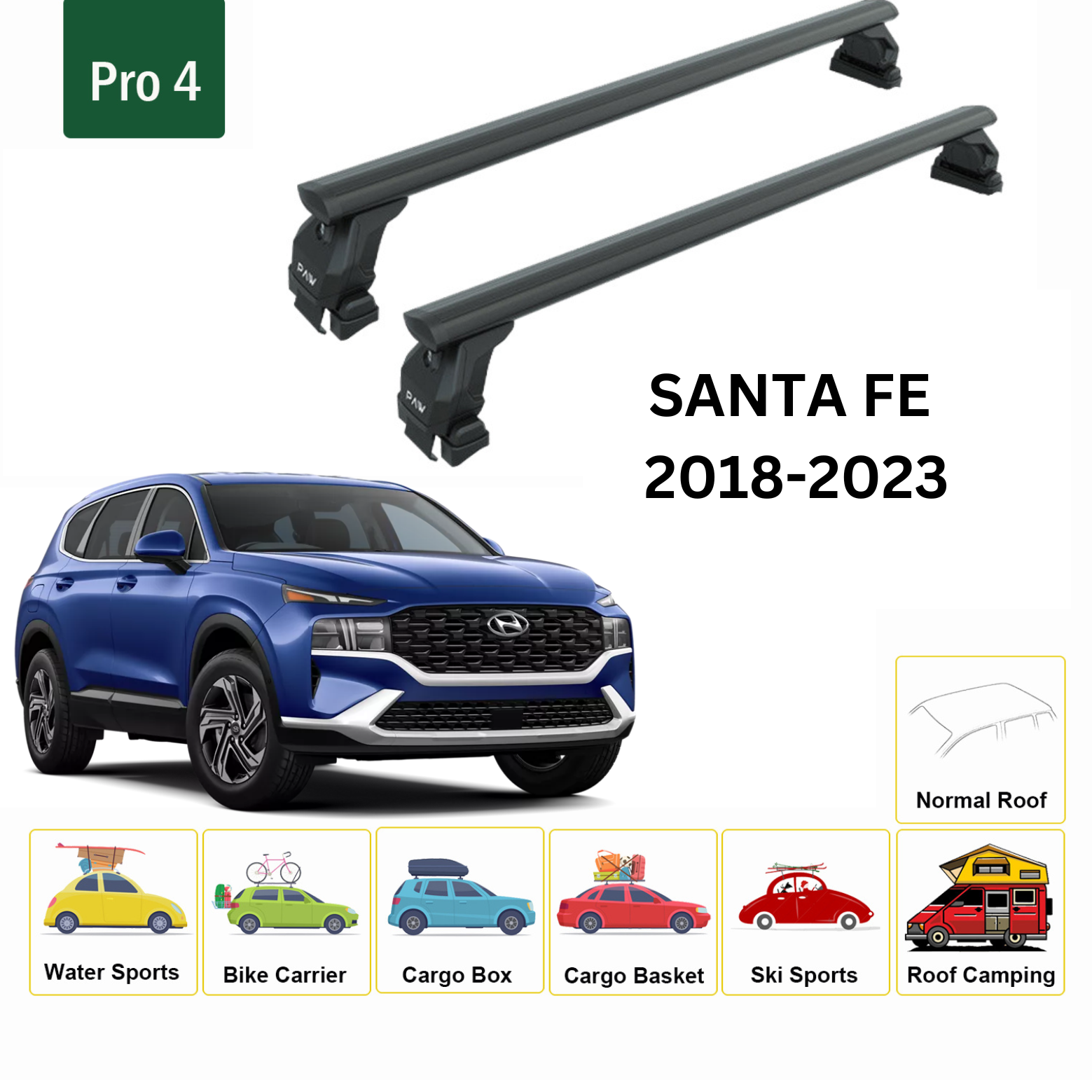 For Hyundai Santa Fe 2018-23 Roof Rack Cross Bars Normal Roof Alu Black - 0