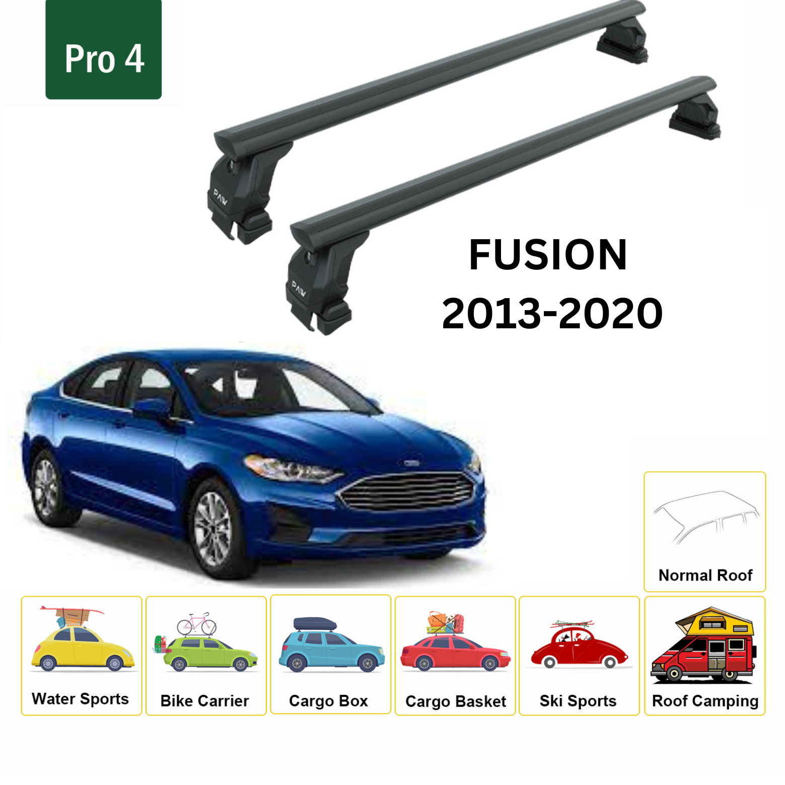For Ford Fusion 2013-2020 Roof Rack Cross Bars Metal Bracket Normal Roof Alu Black - 0