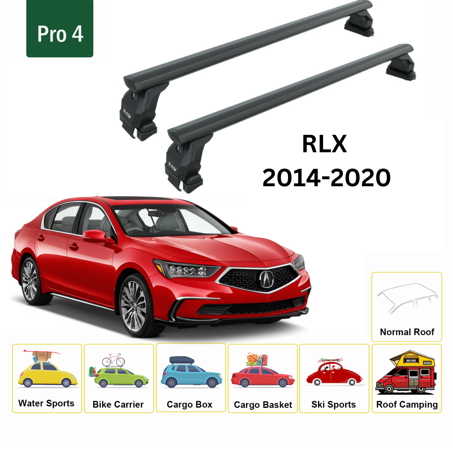 Für Acura RLX 2014–20 Dachträger-Querstangen, Metallhalterung, normales Dach, Alu, Schwarz - 0