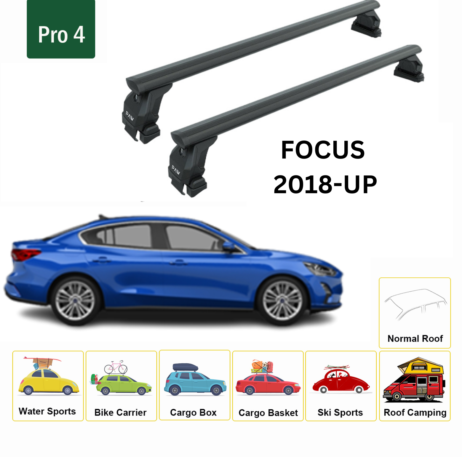 For Ford Focus Sedan (C519) 2018-Up Roof Rack Cross Bars Normal Roof Alu Black