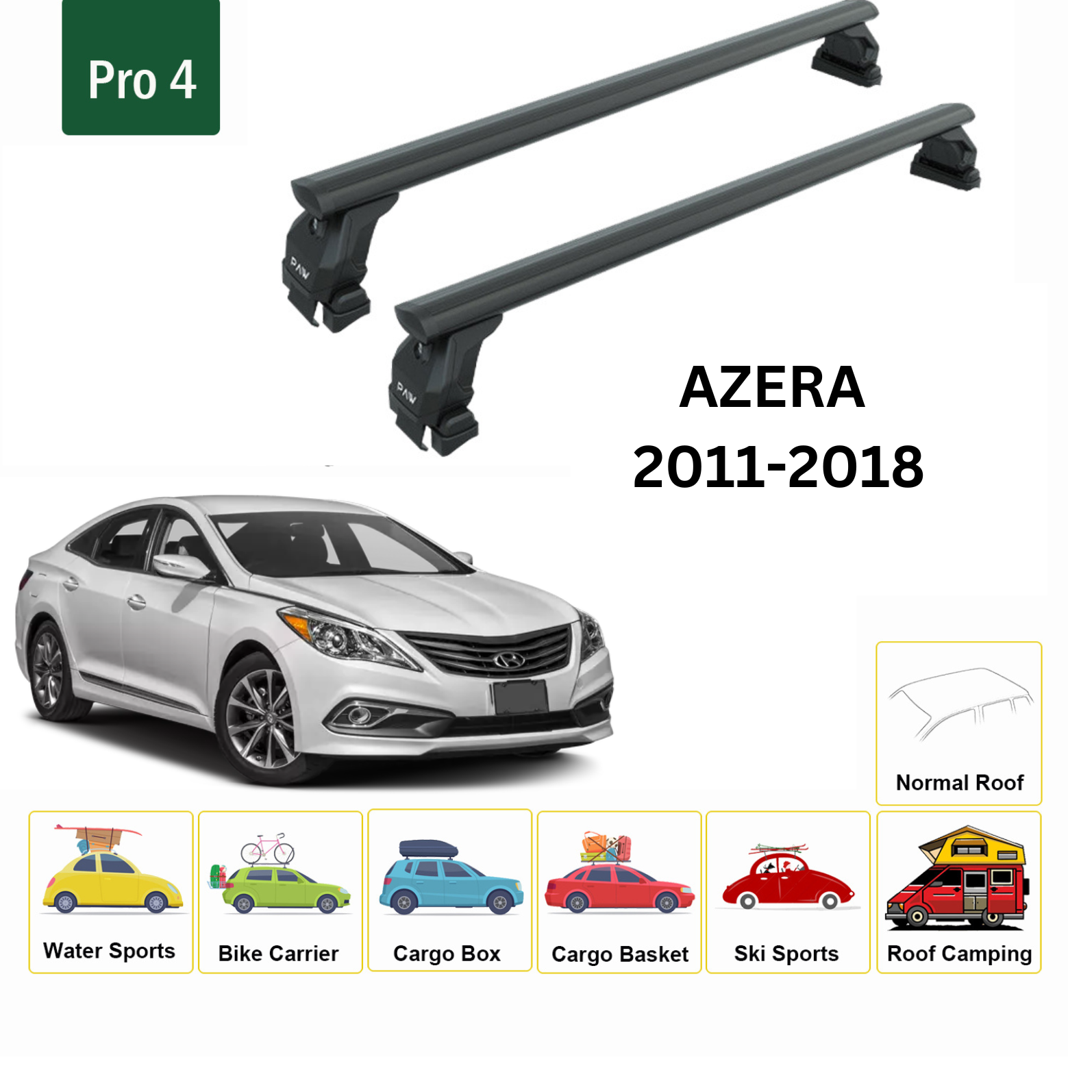 For Hyundai Azera 2011-18 Roof Rack Cross Bars Normal Roof Alu Black - 0