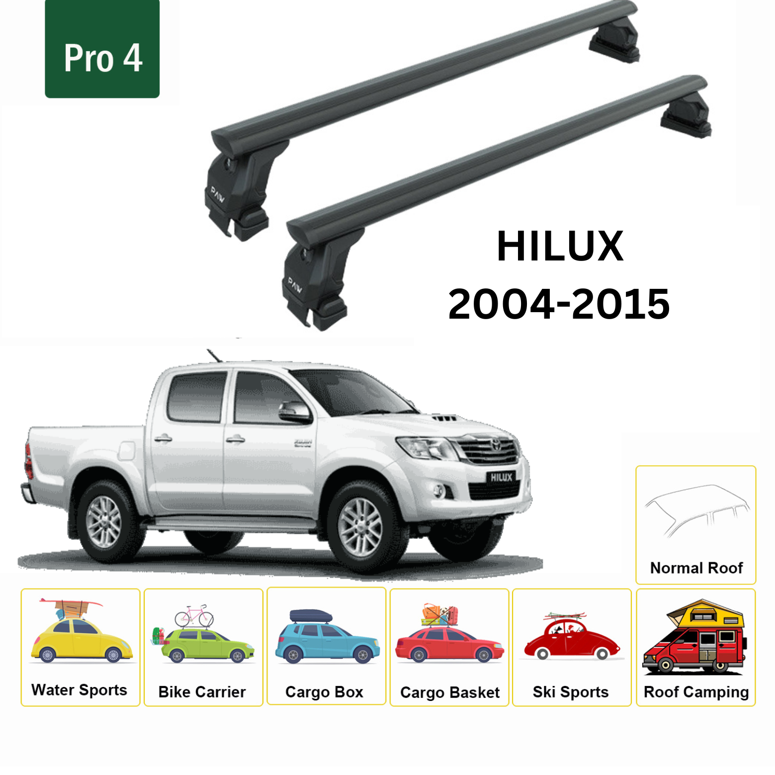 For Toyota Hilux 2005-15 Roof Rack Cross Bars Metal Bracket Normal Roof Alu Black - 0