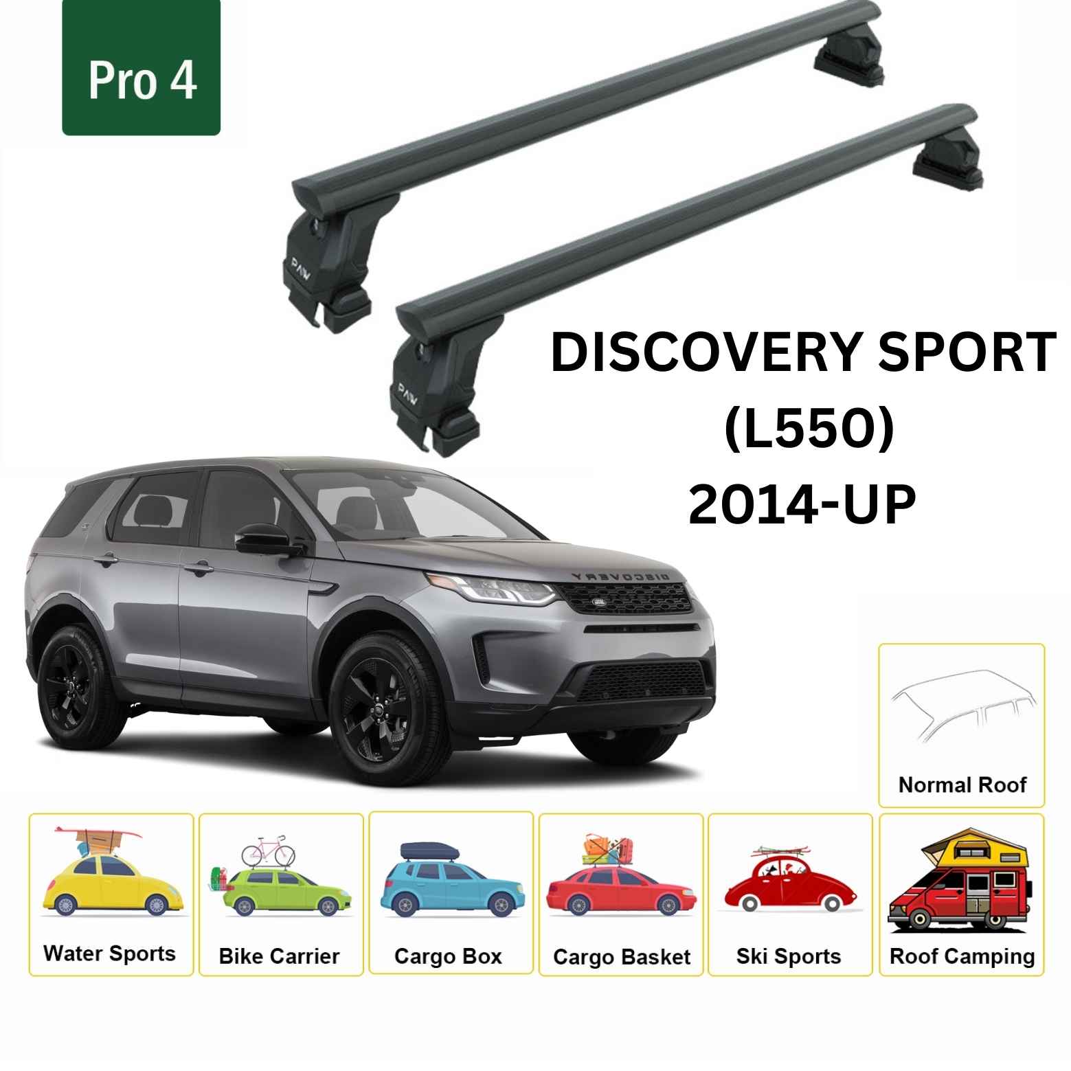 For Land Rover Discovery Sport 2015-Up Roof Rack Cross Bars Normal Roof Alu Black