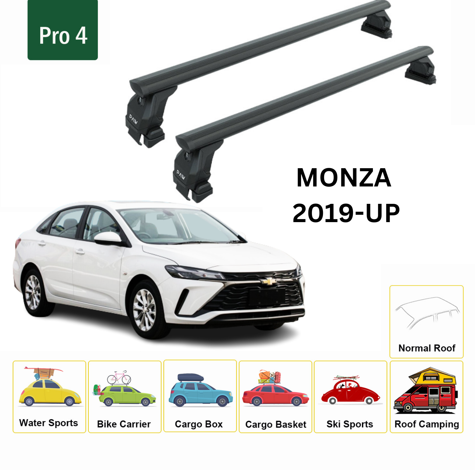 For Chevrolet Manzo 2019-Up Roof Rack Cross Bars Metal Bracket Normal Roof Alu Black - 0