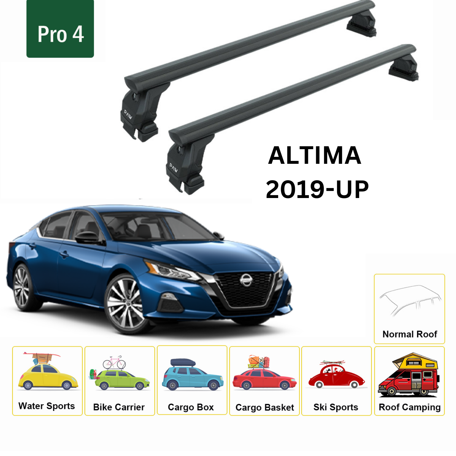 For Nissan Altima 2019-Up Roof Rack Cross Bars Metal Bracket Normal Roof Alu Black