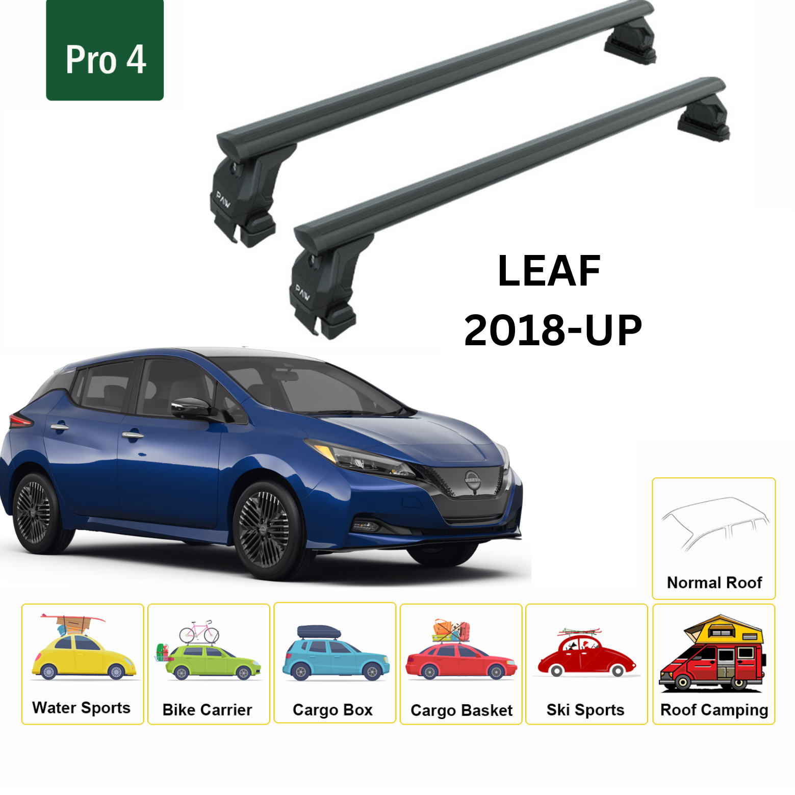 For Nissan Leaf 2018-Up Roof Rack Cross Bars Metal Bracket Normal Roof Alu Black - 0