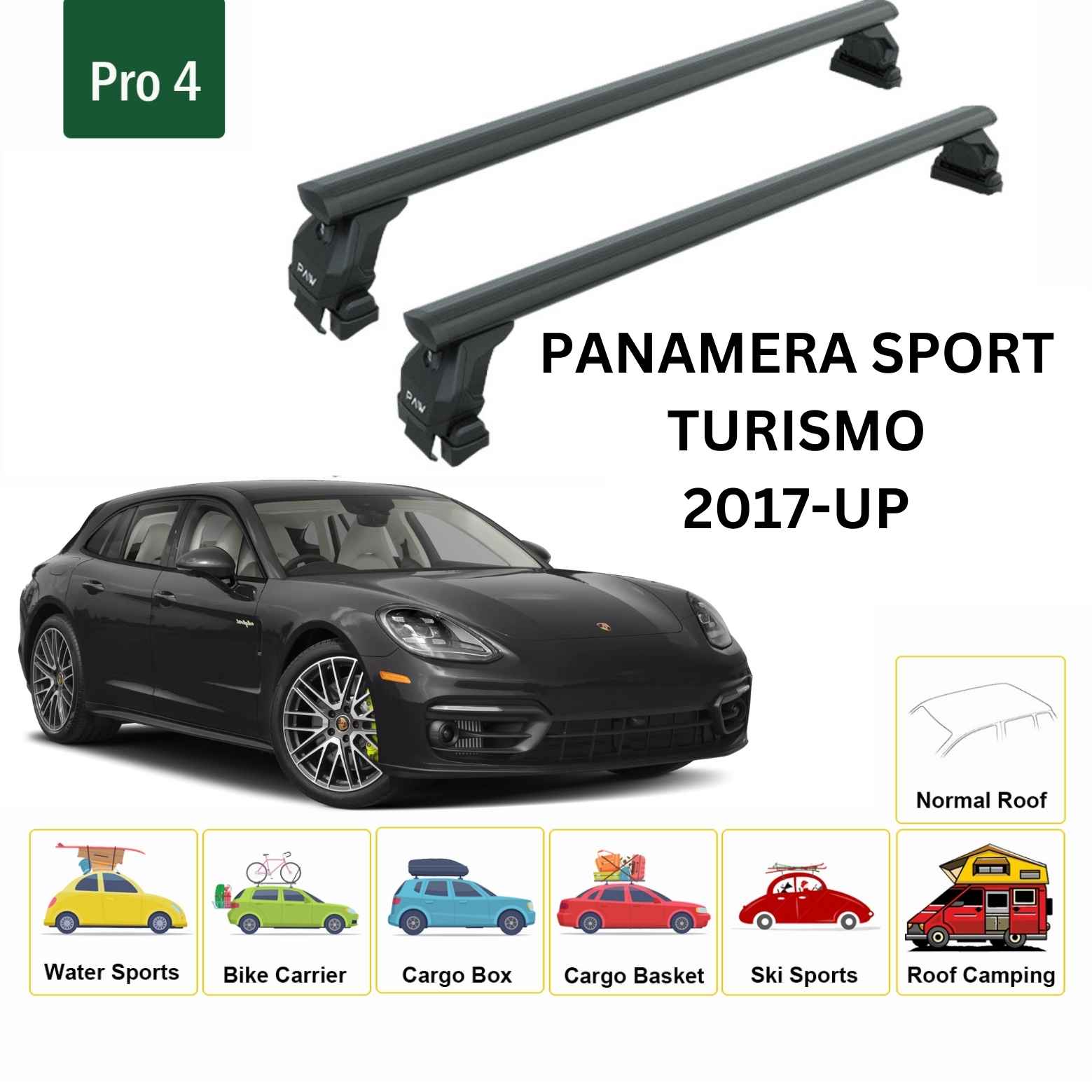 For Porsche Panamera Sport Turismo 2017-Up Roof Rack Cross Bars Normal Roof Alu Black