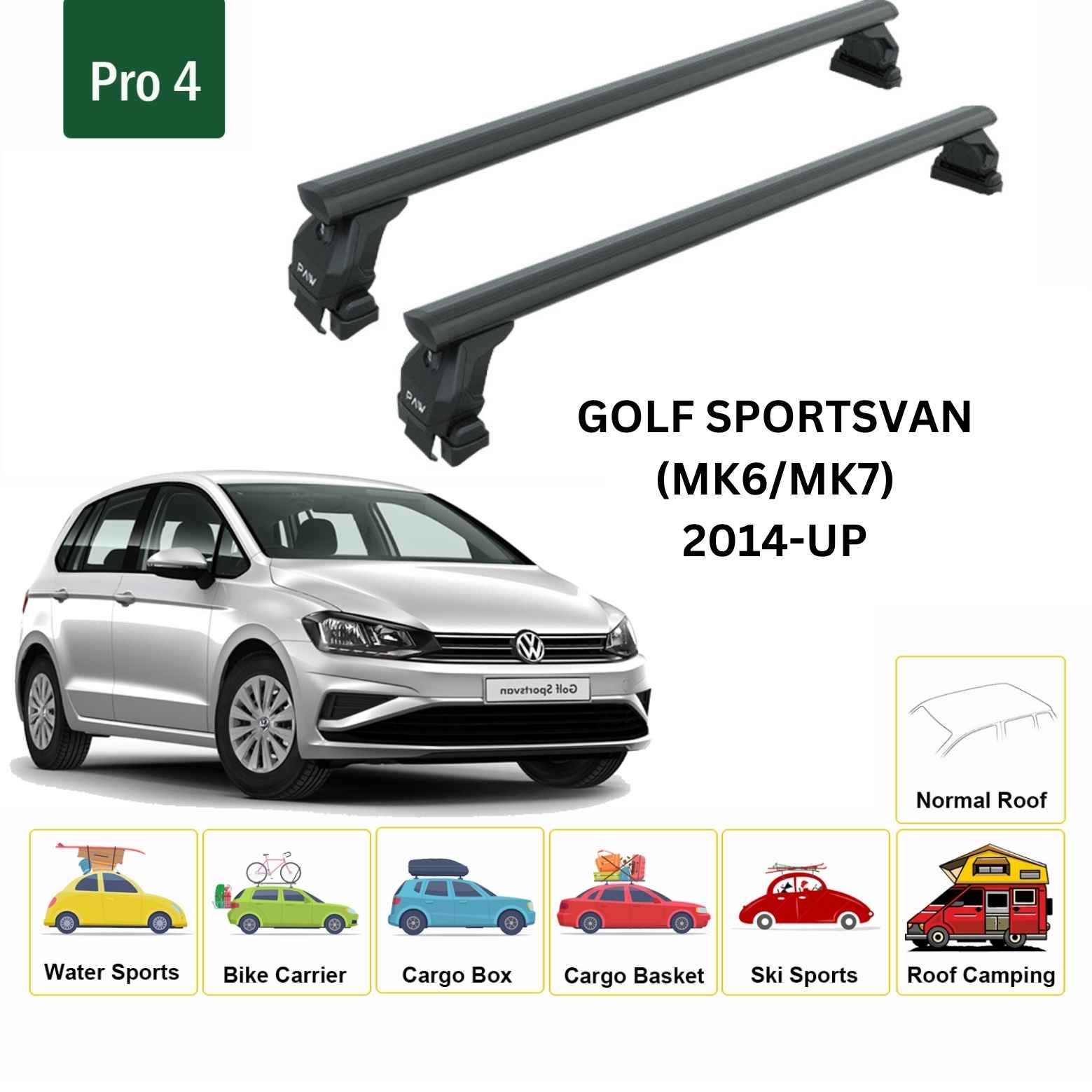 For Volkswagen Golf Sportsvan (MK6/MK7) 2014-Up Roof Rack Cross Bar Normal Roof Alu Black