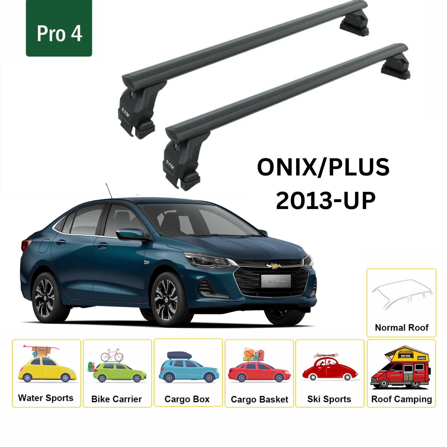 For Chevrolet Onix/Plus 2013-Up Roof Rack Cross Bars Metal Bracket Normal Roof Alu Black - 0