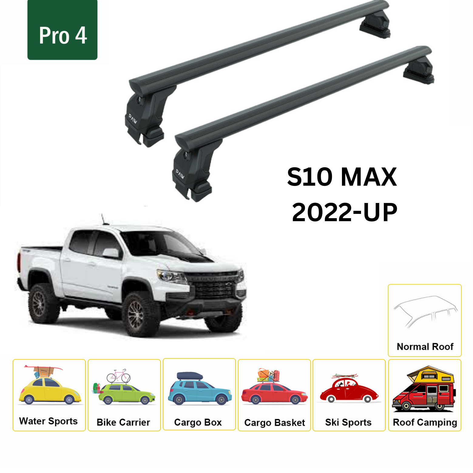 For Chevrolet S10 Max 2022-Up Roof Rack Cross Bars Metal Bracket Normal Roof Alu Black - 0