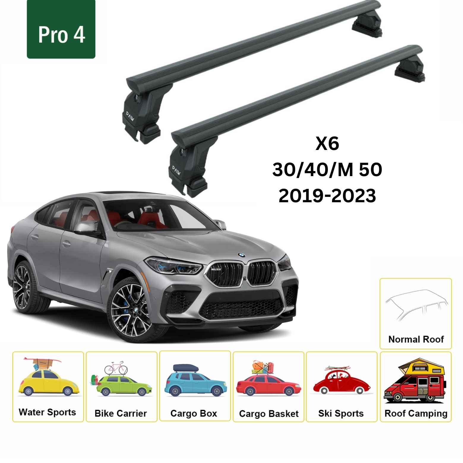 For BMW X6 (G06) 2019-23 Roof Rack Cross Bars Normal Roof Alu Black - 0