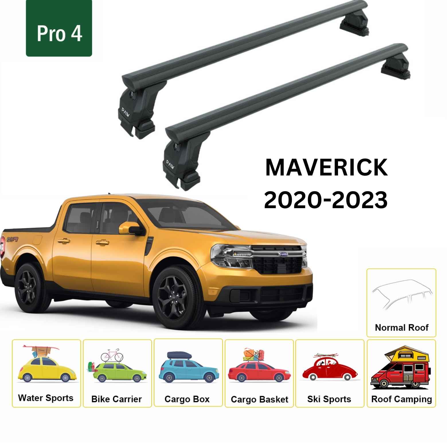 Für Ford Maverick 2020-Up Dachträgersystem, Aluminium-Querstange, Metallhalterung, abschließbar, Schwarz