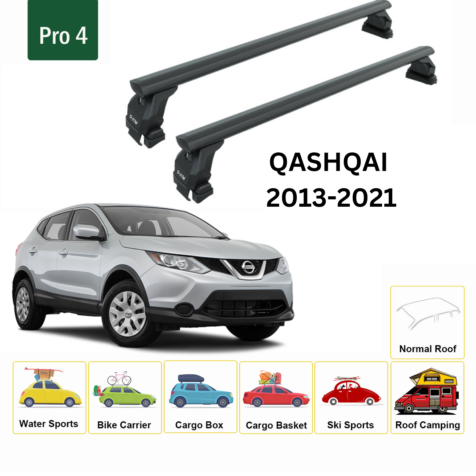 For Nissan Qashqai J11 2013-21 Roof Rack Cross Bars Metal Bracket Normal Roof Alu Black