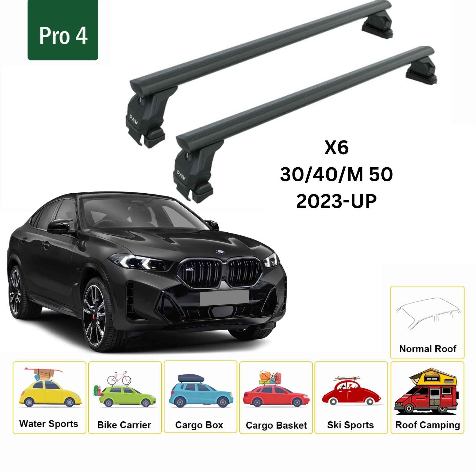 For BMW X6 2023-Up Roof Rack Cross Bars Normal Roof Alu Black