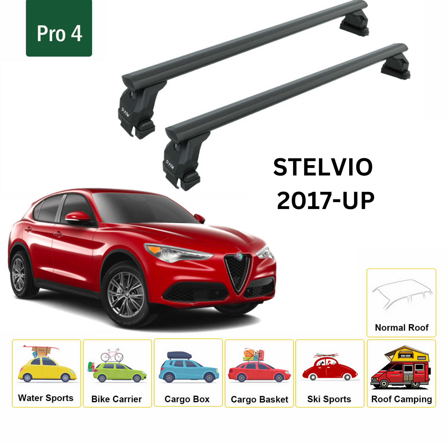 For Alfa Romeo Stelvio 2017-Up Roof Rack Cross Bars Metal Bracket Normal Roof Alu Black