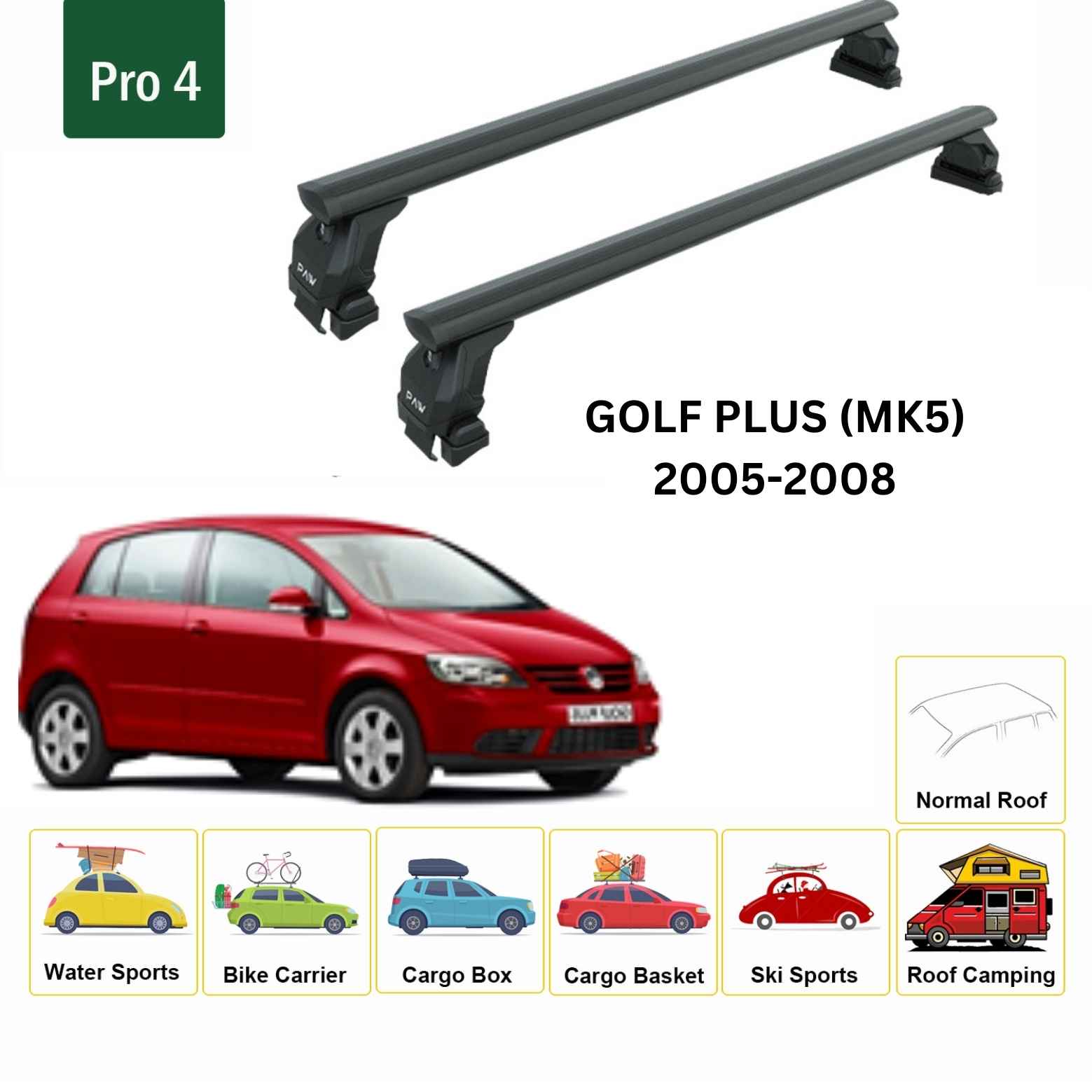 For Volkswagen Golf Plus (MK5) 2008-13 Roof Rack Cross Bar Normal Roof Alu Black