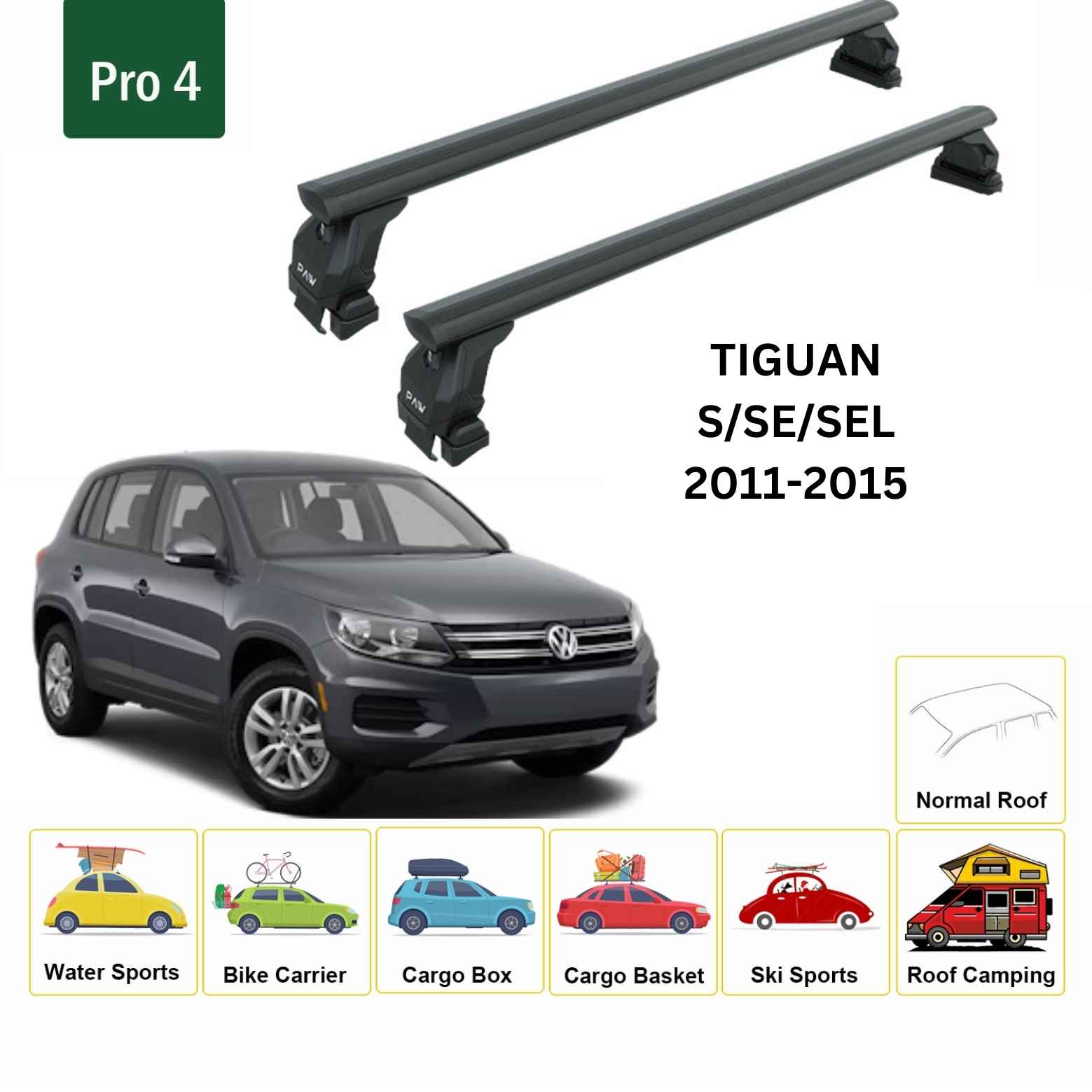 For Volkswagen Tiguan 2011-15 Roof Rack Cross Bar Normal Roof Alu Black - 0