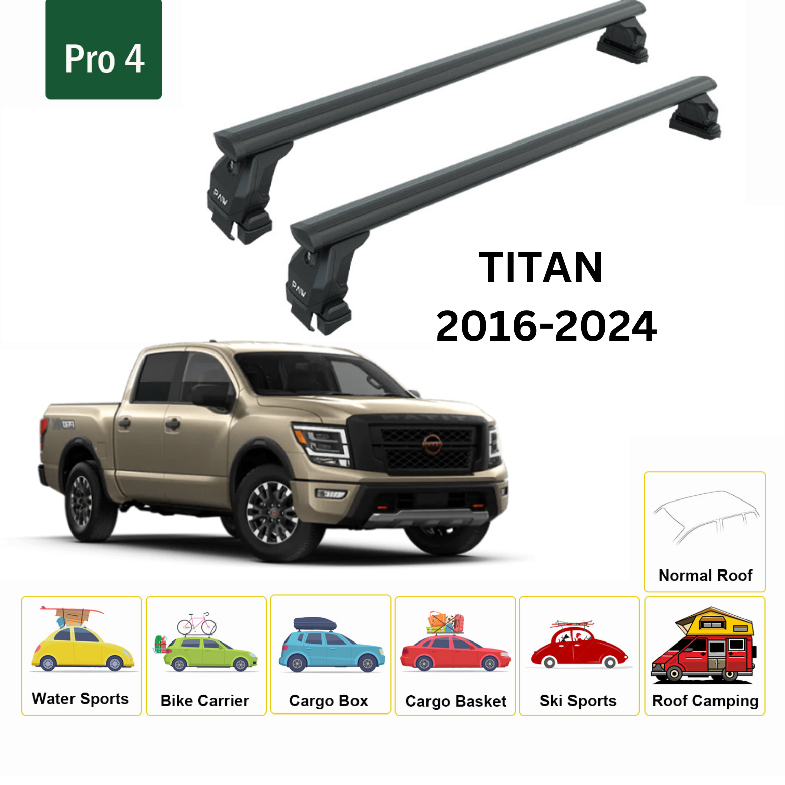 For Nissan Titan 2016-24 Roof Rack Cross Bars Metal Bracket Normal Roof Alu Black - 0