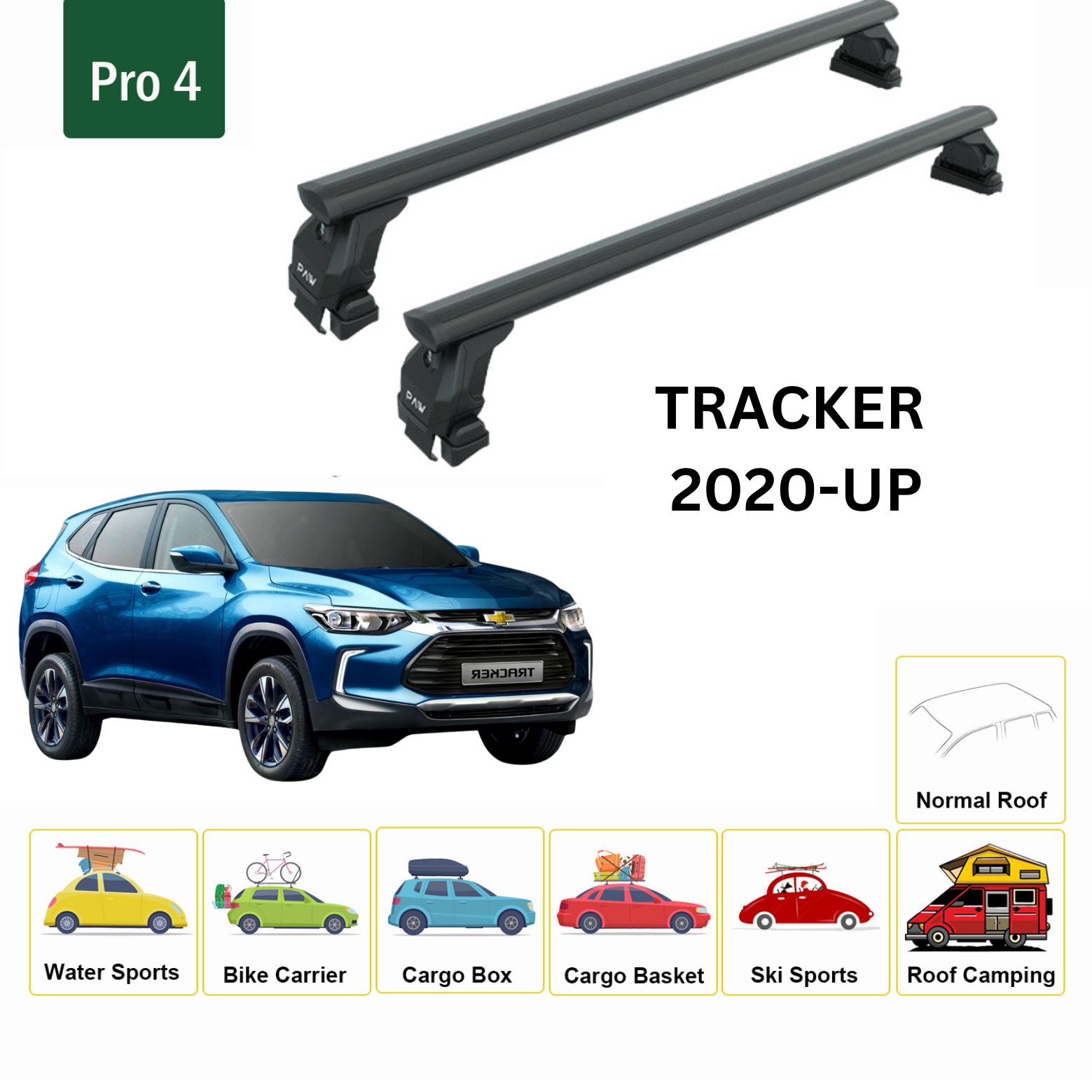 For Chevrolet Tracker 2020-Up Roof Rack Cross Bars Metal Bracket Normal Roof Alu Black - 0