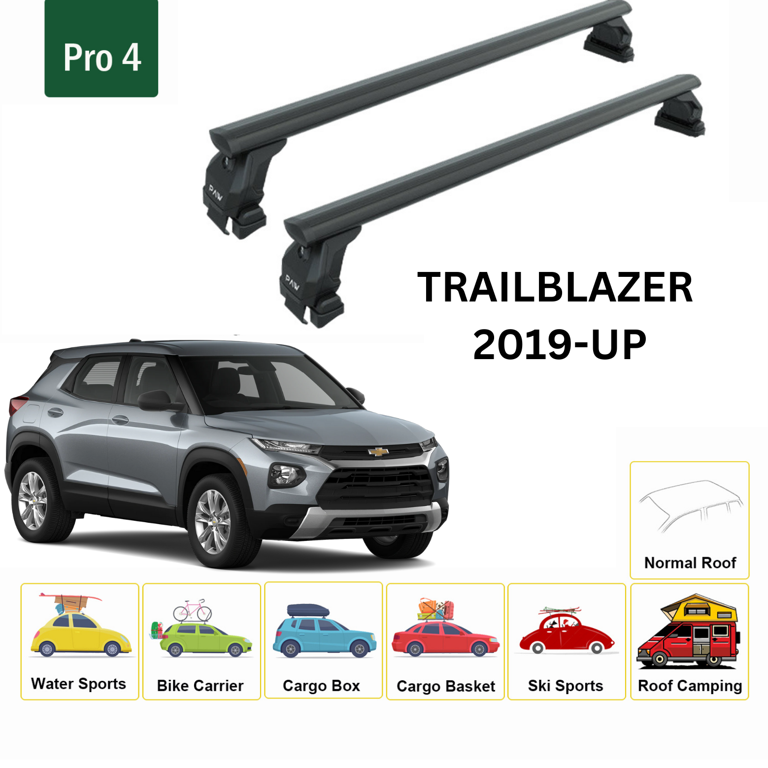 For Chevrolet Trailblazer 2019-Up Roof Rack Cross Bars Metal Bracket Normal Roof Alu Black