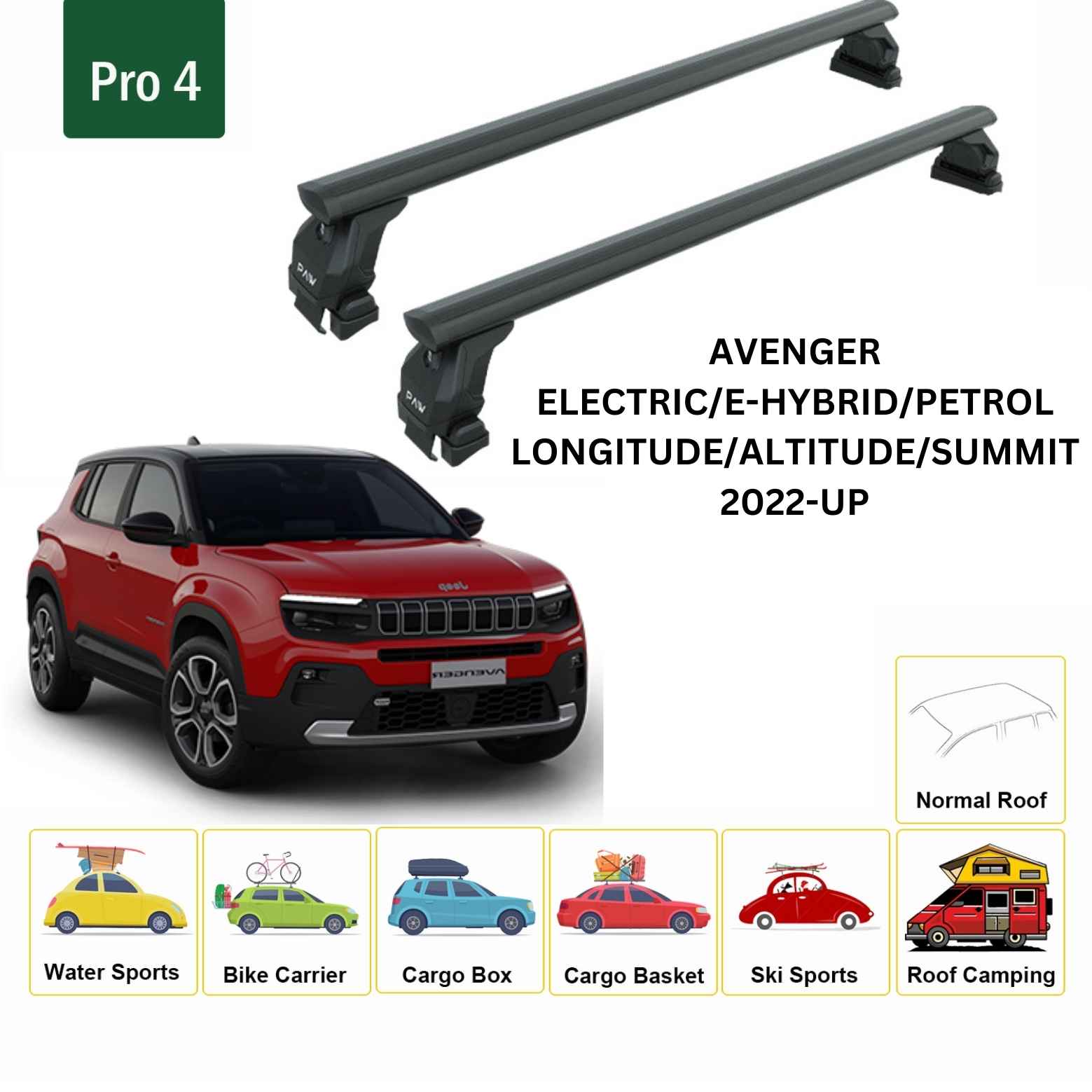 For Jeep Avenger 2022-Up Roof Rack Cross Bars Normal Roof Alu Black - 0