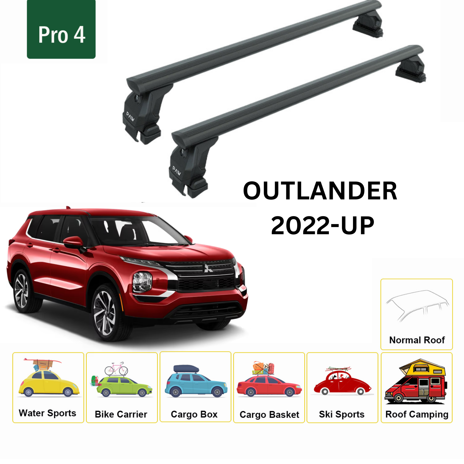 For Mitsubishi Outlander 2022-Up Roof Rack Cross Bars Metal Bracket Normal Roof Alu Black - 0