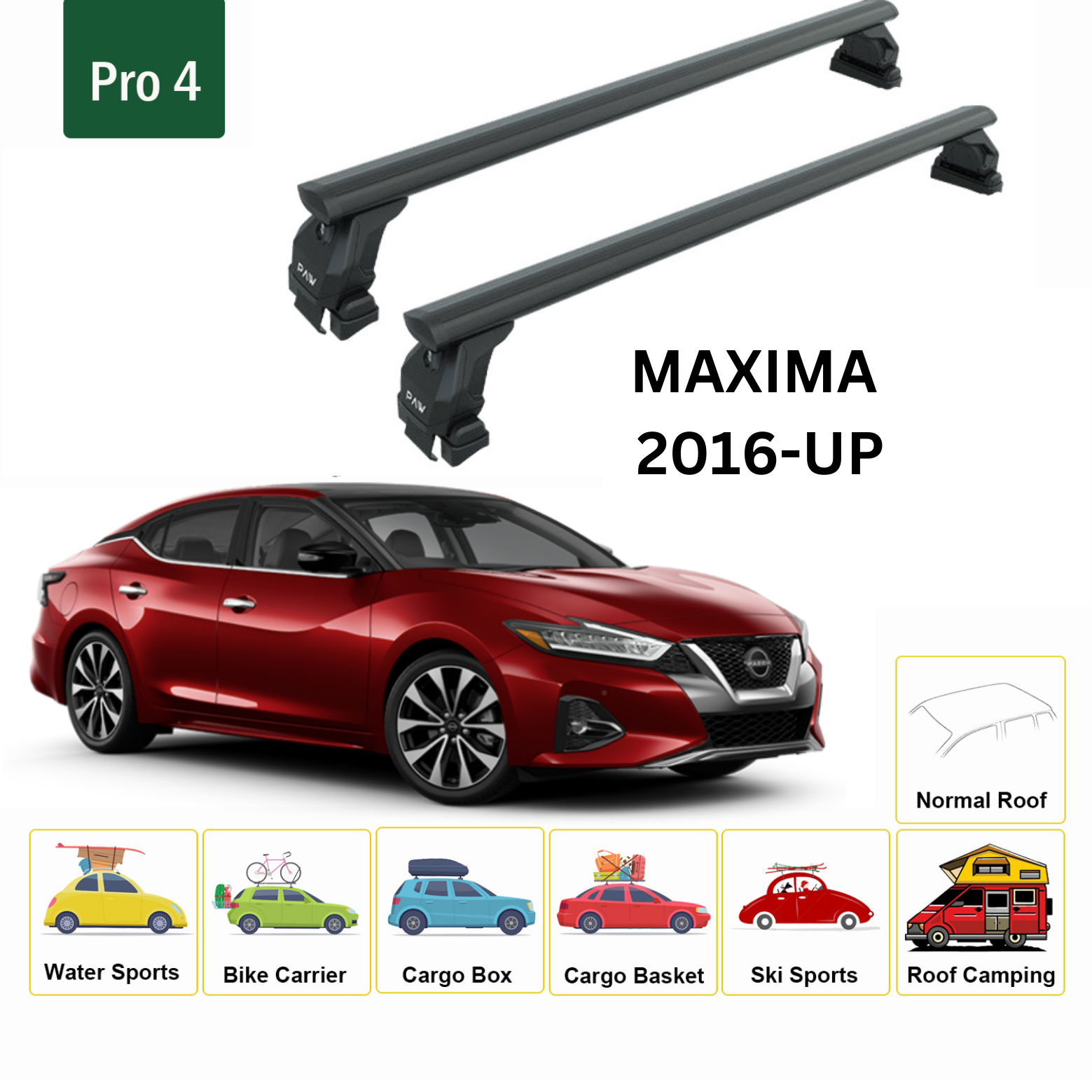 For Nissan Maxima 2016-Up Roof Rack Cross Bars Metal Bracket Normal Roof Alu Black