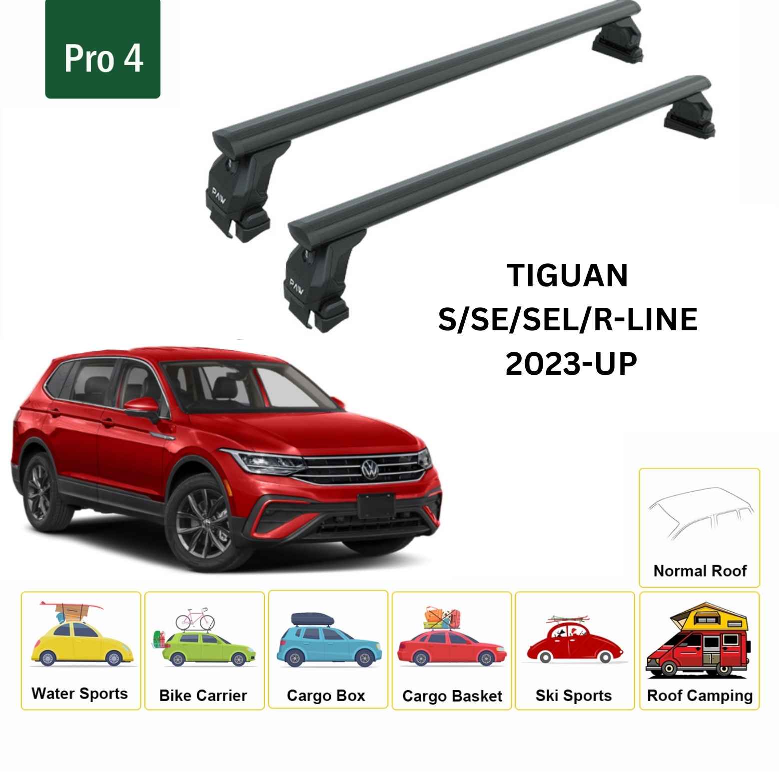 For Volkswagen Tiguan 2023-Up Roof Rack Cross Bar Normal Roof Alu Black - 0