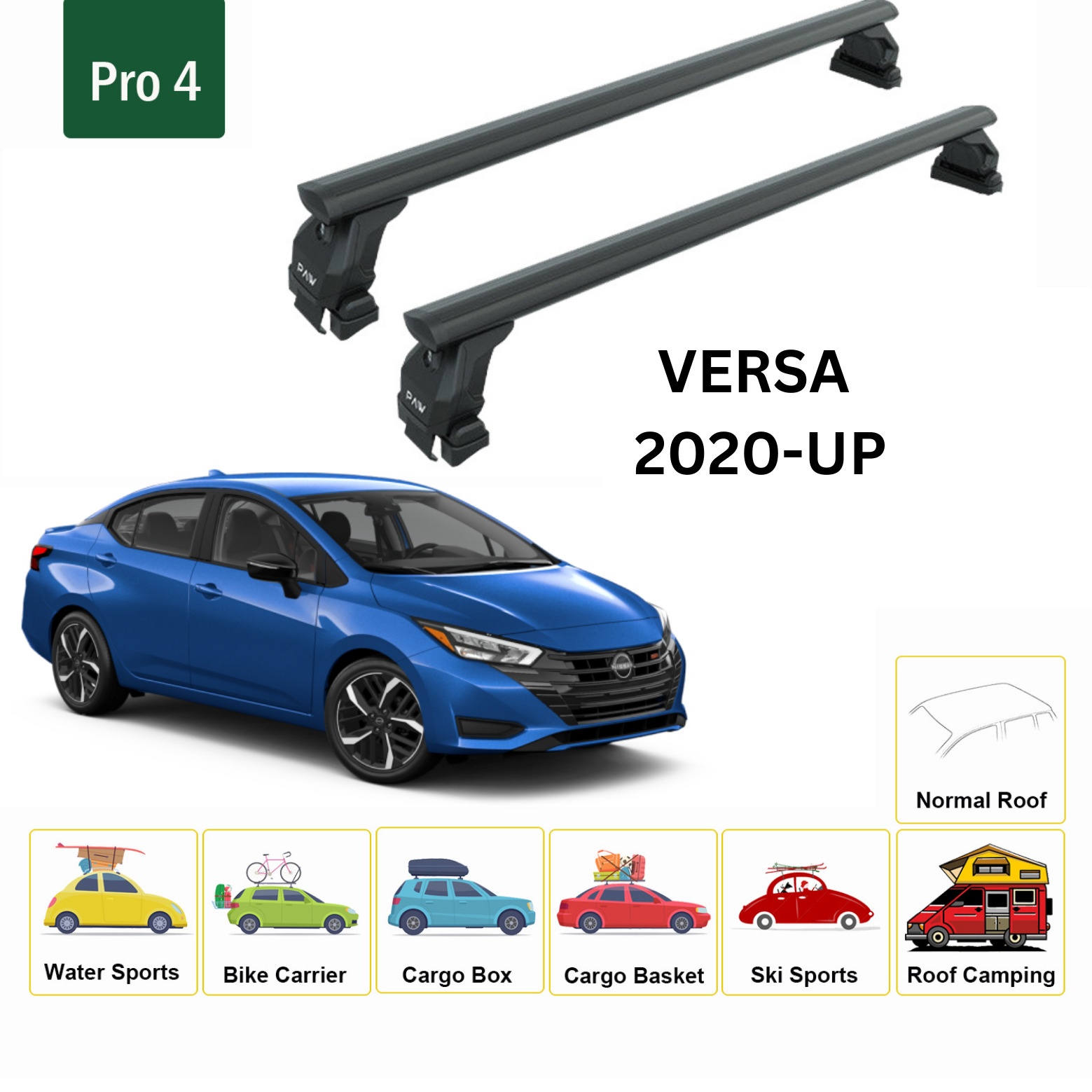 For Nissan Versa 2020-Up Roof Rack Cross Bars Metal Bracket Normal Roof Alu Black