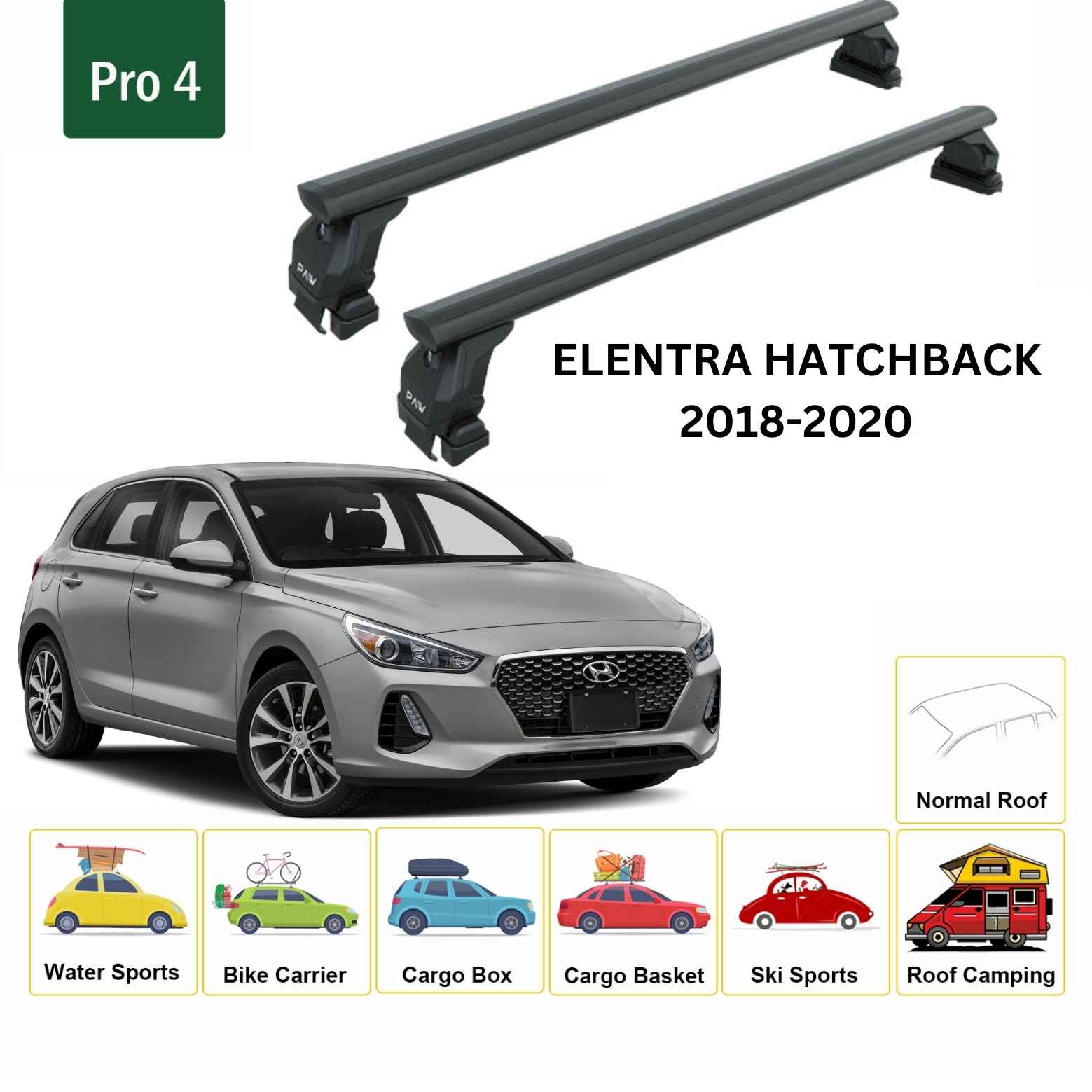 For Hyundai Elantra HB 2018-20 Roof Rack Cross Bars Normal Roof Alu Black - 0