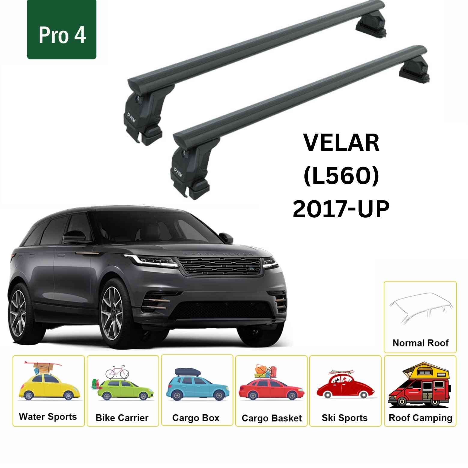 For Land Rover Range Rover Velar (L560) 2017-Up Roof Rack Cross Bars Normal Roof Alu Black