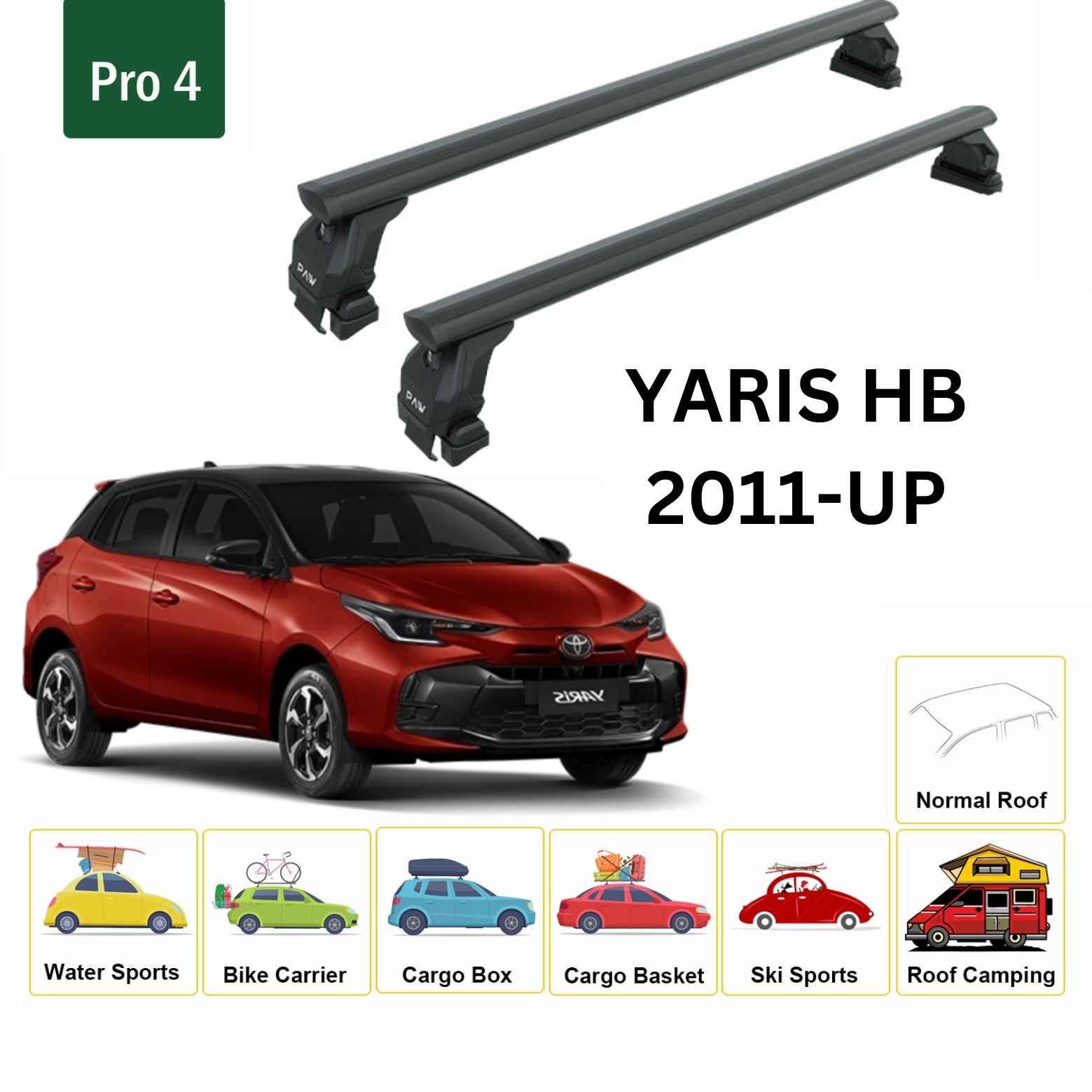 For Toyota Yaris HB 2011-Up Roof Rack Cross Bars Normal Roof Alu Black - 0