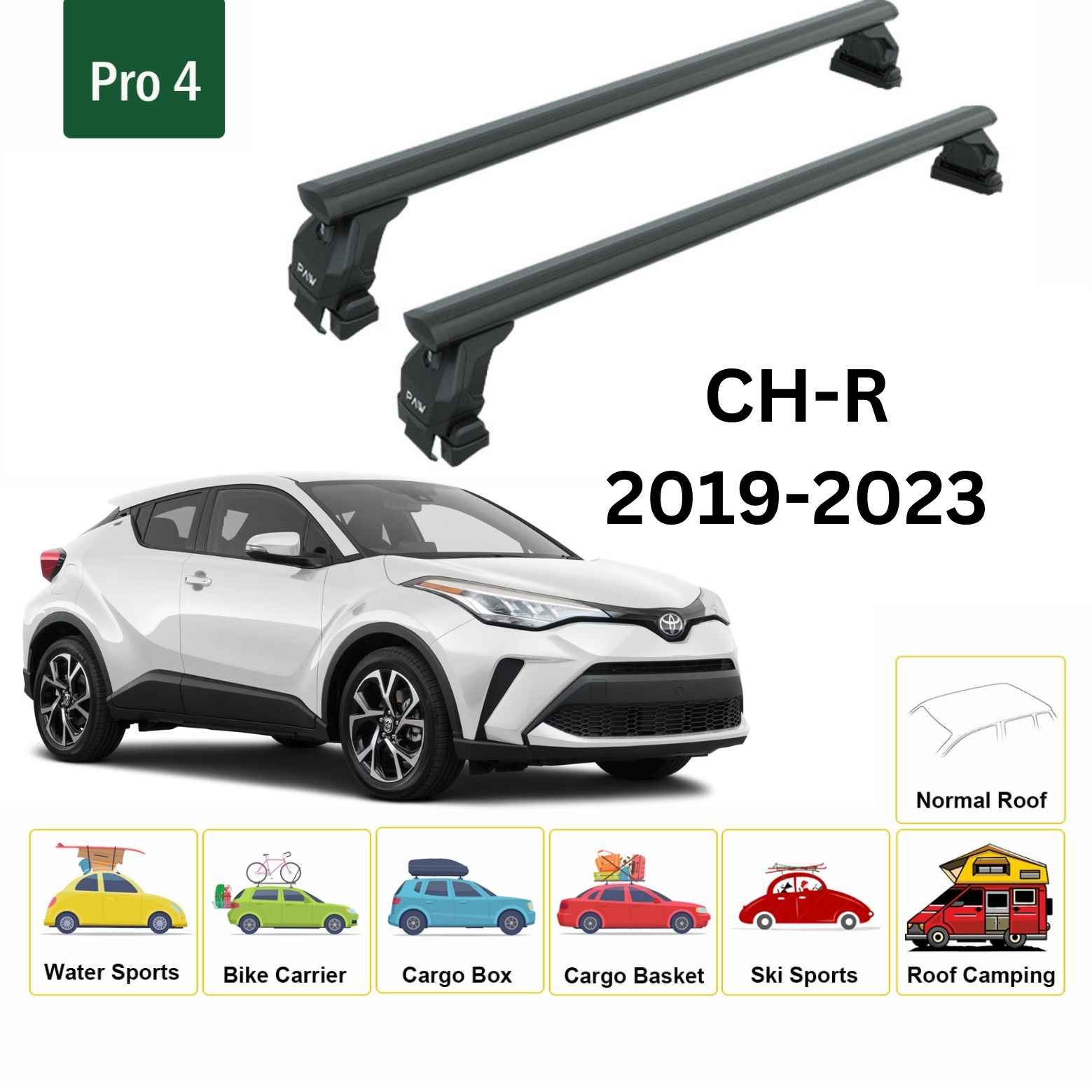 Für Toyota CH-R 2023-Up Dachträger Querträger Metallhalterung Normales Dach Alu Schwarz