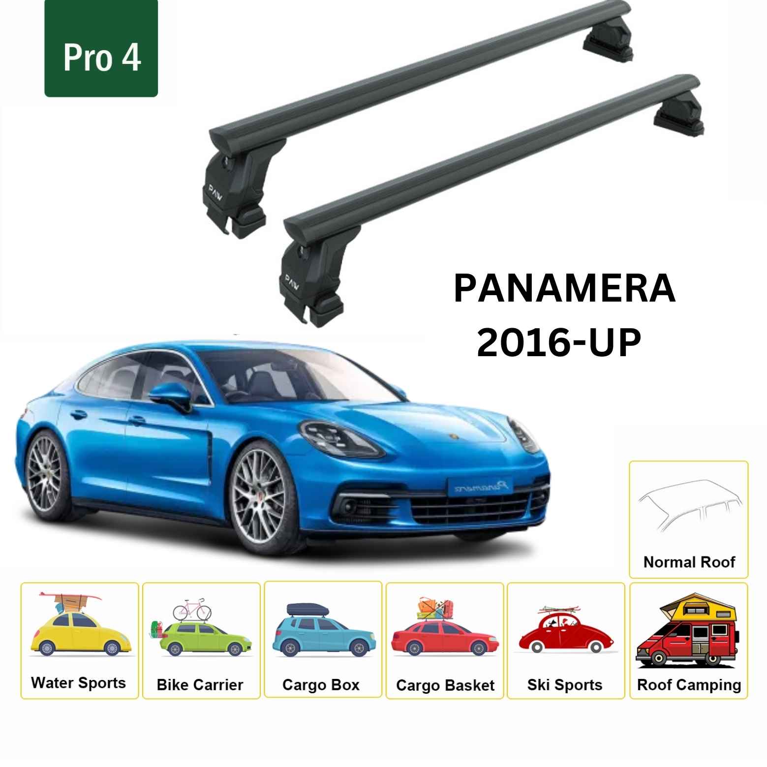 For Porsche Panamera 2016-Up Roof Rack Cross Bars Normal Roof Alu Black