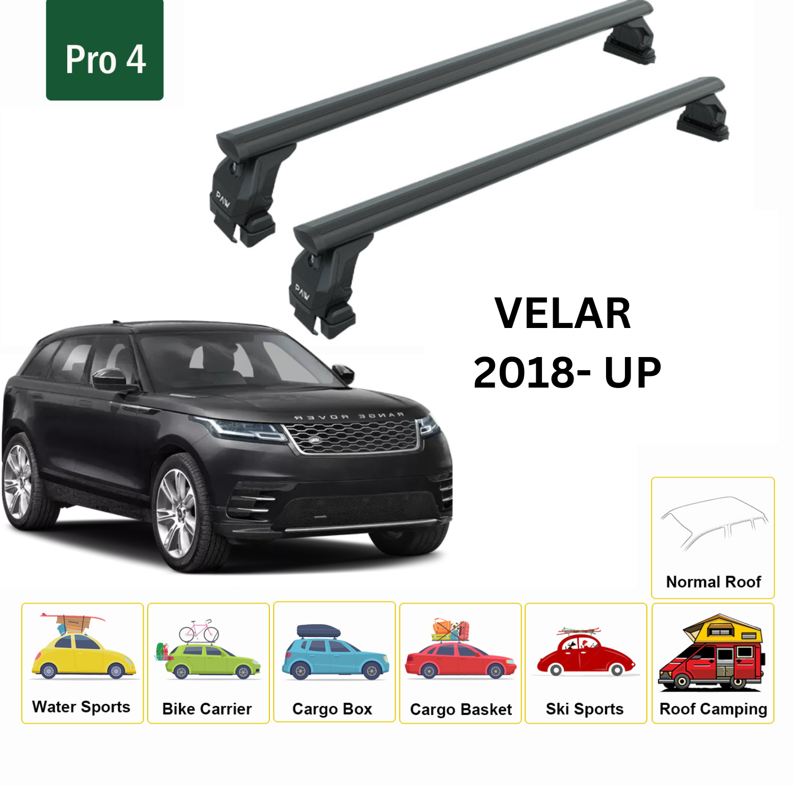 For Land Rover Range Rover Velar 2018-Up  Roof Rack Cross Bars Metal Bracket Normal Roof Alu Black